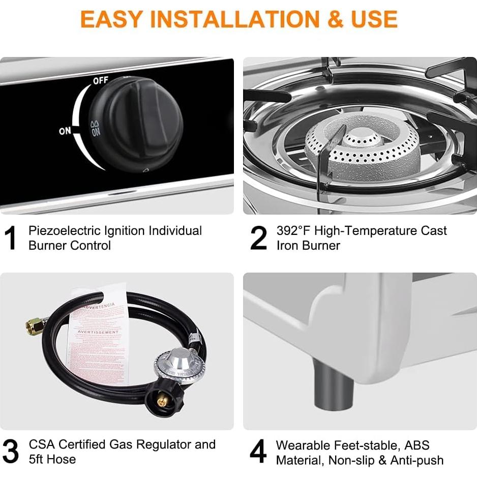 Estufa de Camping Camplux 2 Quemadores Acero Inoxidable 3.58 kg