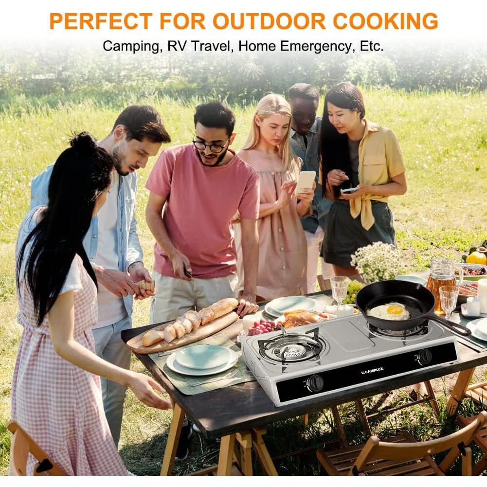 Estufa de Camping Camplux 2 Quemadores Acero Inoxidable 3.58 kg