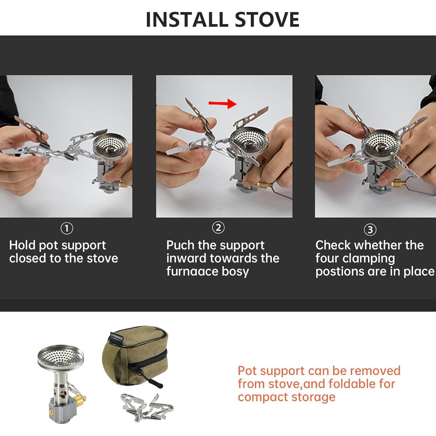 Campingmoon Portable Camping Gas Stove Ultralight Backpacking Stove With 4-Flex Outdoor Hiking Gear (XD-NE-2F(No Igniter))