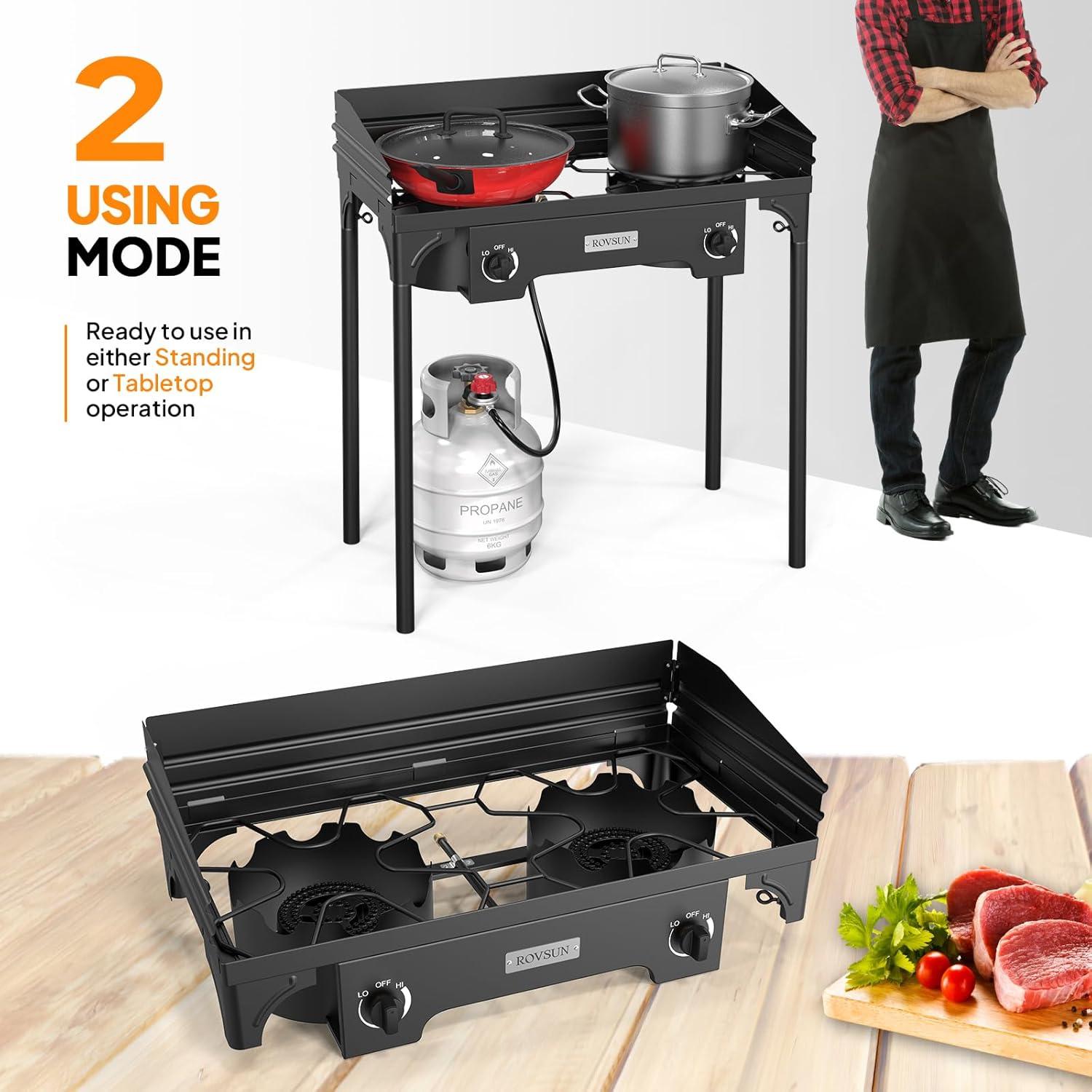 Estufa de Camping ROVSUN 2 Quemadores 150,000 BTU Gas Propano