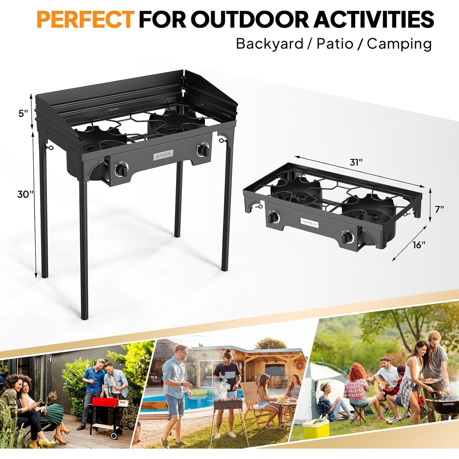Estufa de Camping ROVSUN 2 Quemadores 150,000 BTU Gas Propano