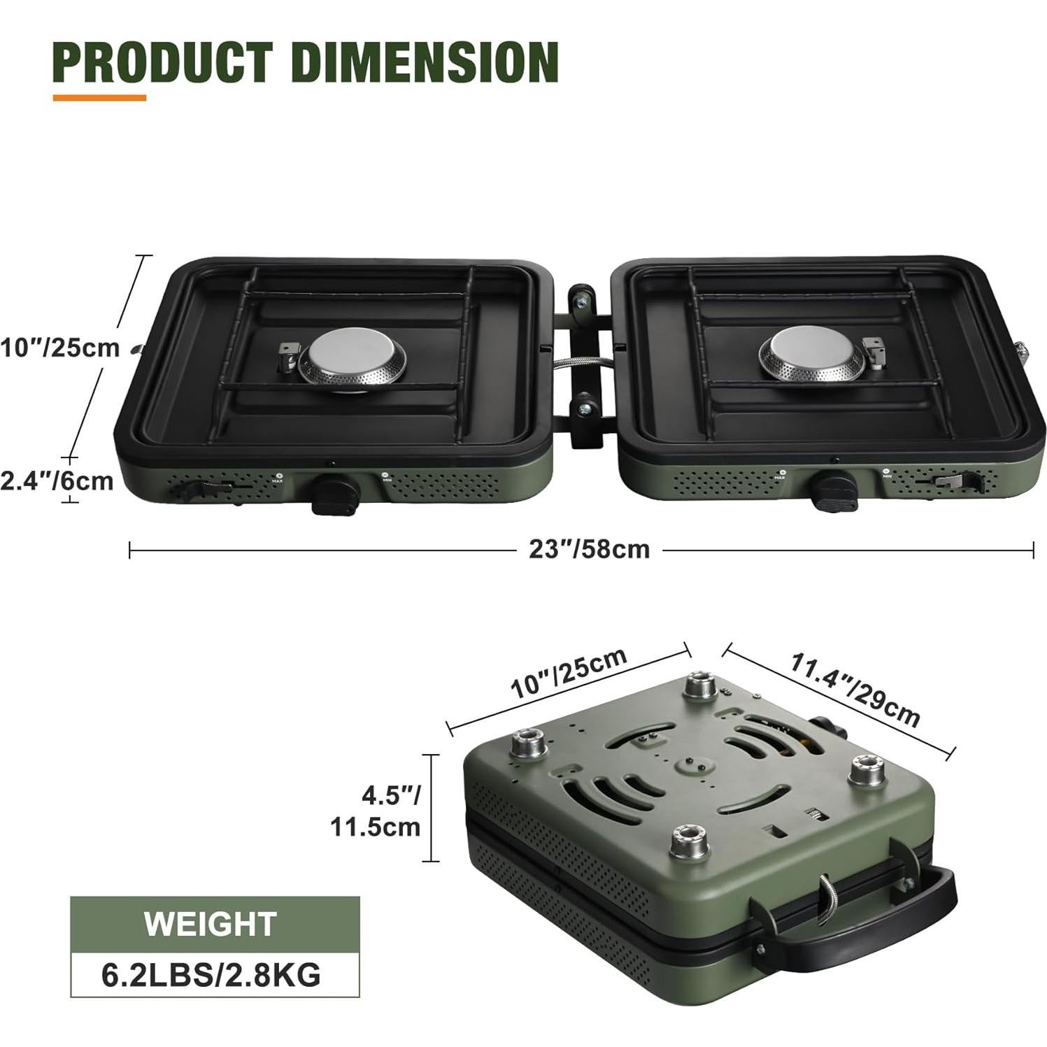 Estufa de Camping Plegable 2 Quemadores Gas 17200 BTU