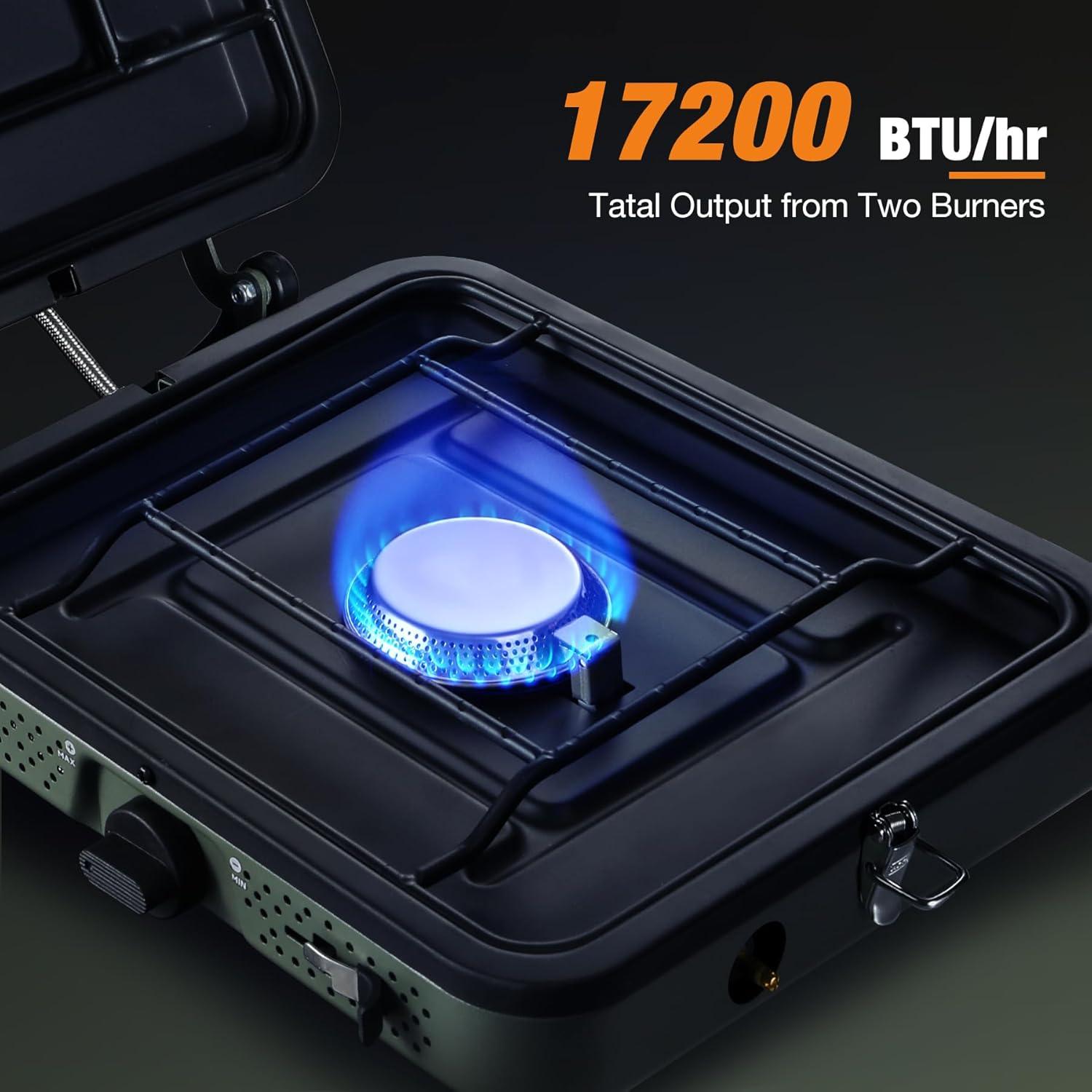 Estufa de Camping Plegable 2 Quemadores Gas 17200 BTU