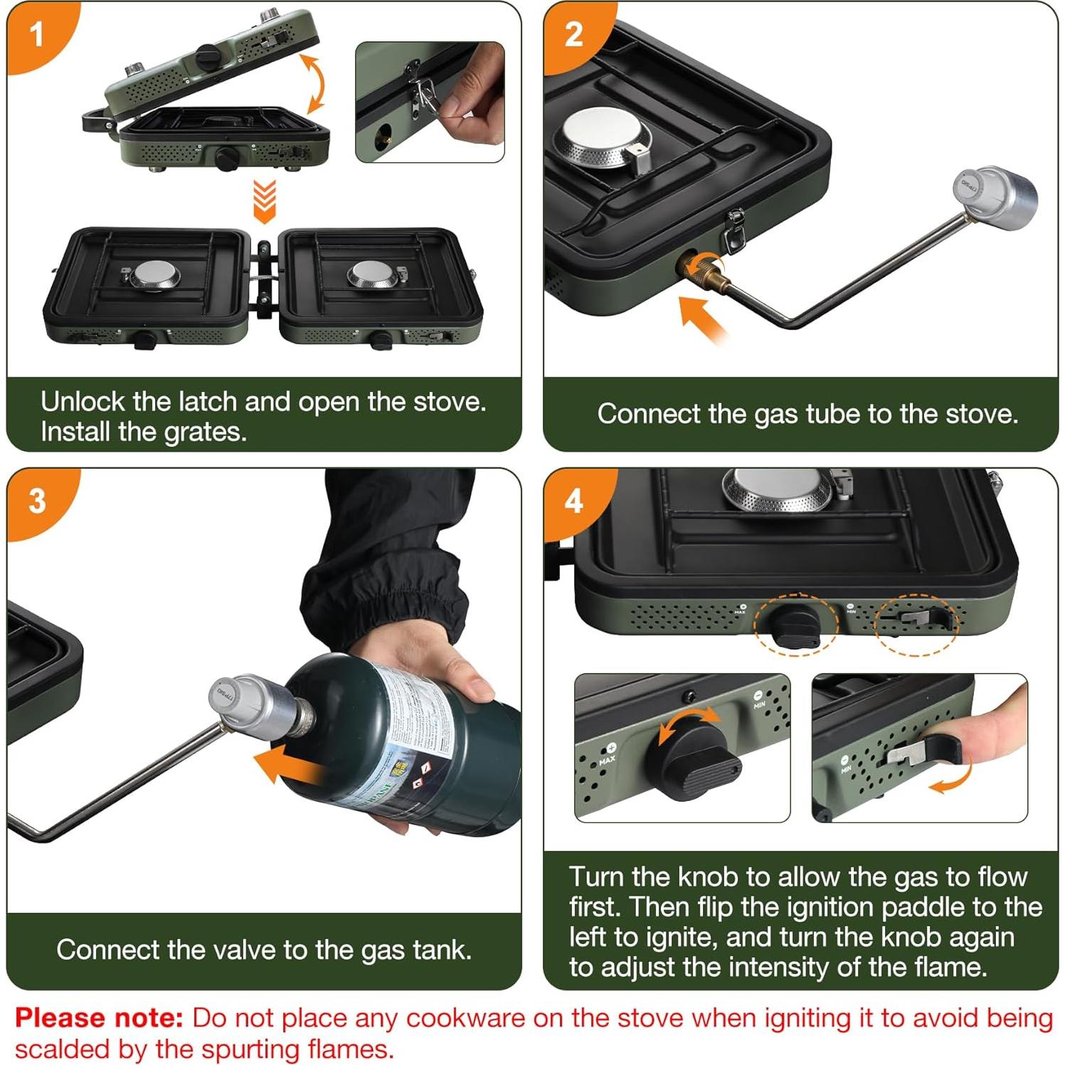 Estufa de Camping Plegable 2 Quemadores Gas 17200 BTU
