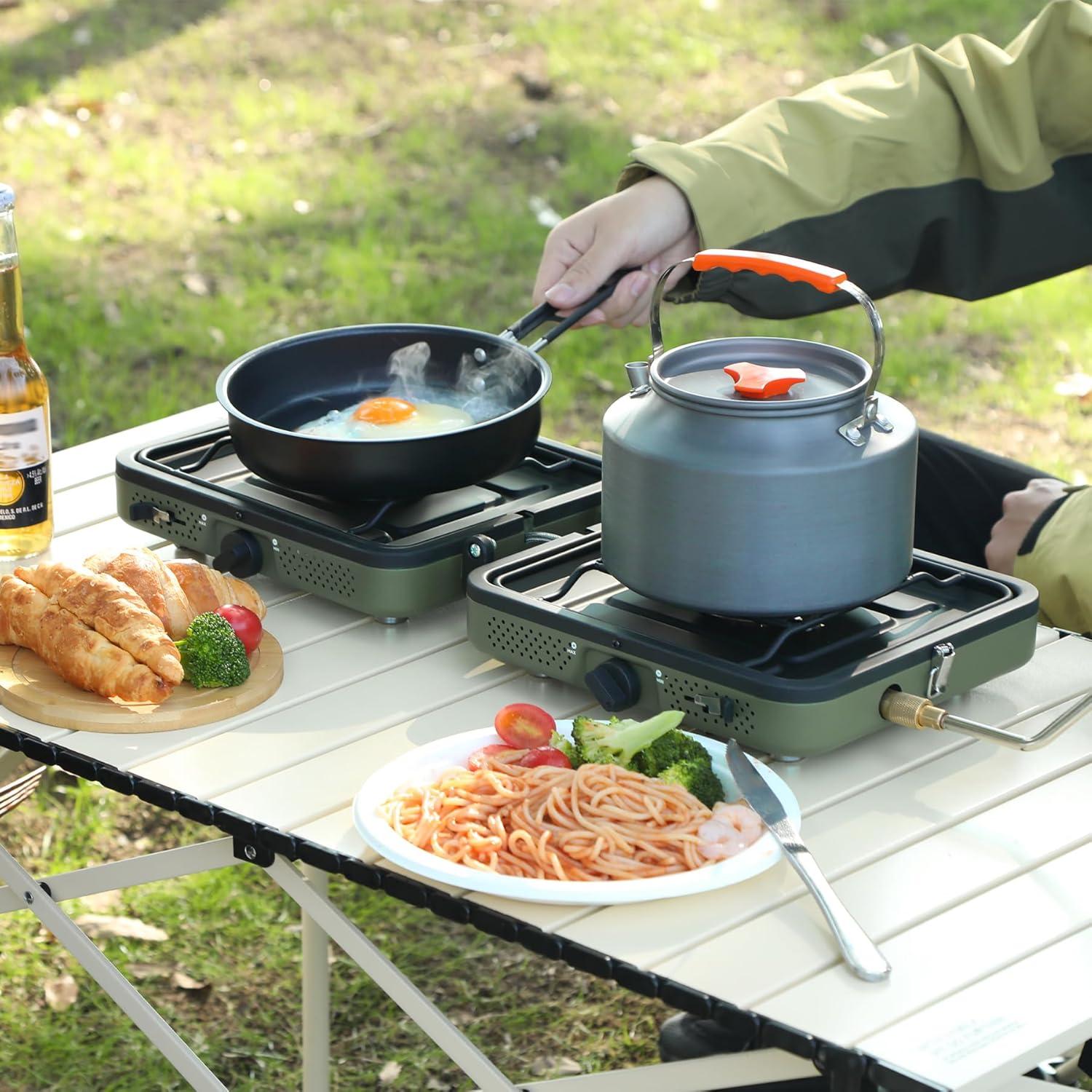 Estufa de Camping Plegable 2 Quemadores Gas 17200 BTU