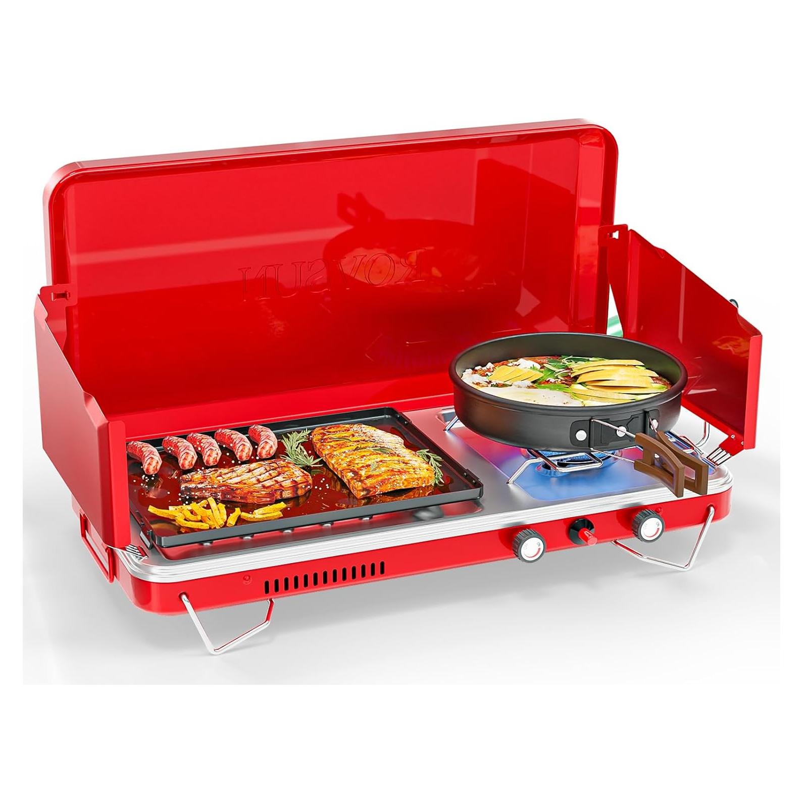 Estufa de Camping Portátil ROVSUN 2-en-1 Gas 10000 BTU