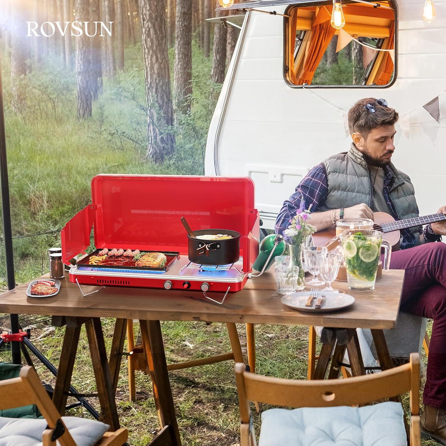 Estufa de Camping Portátil ROVSUN 2-en-1 Gas 10000 BTU