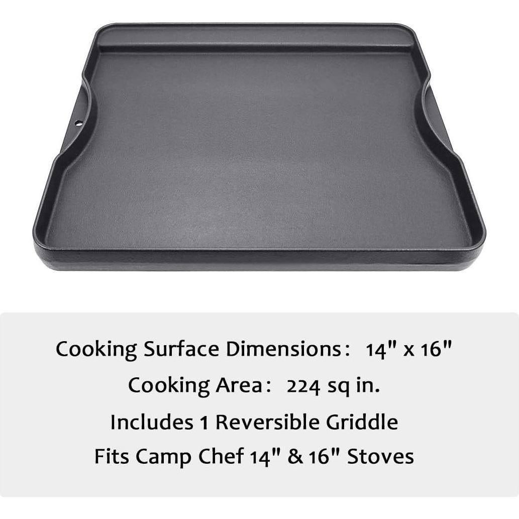 Utheer Reversible Grill Griddle for All Camp Chef 14" & 16" Stoves Cast Iron Griddle, for Camp Chef Explorer 2-Burner Stove,3-Burner, Single Burner Outdoor Stove, 1 Pack