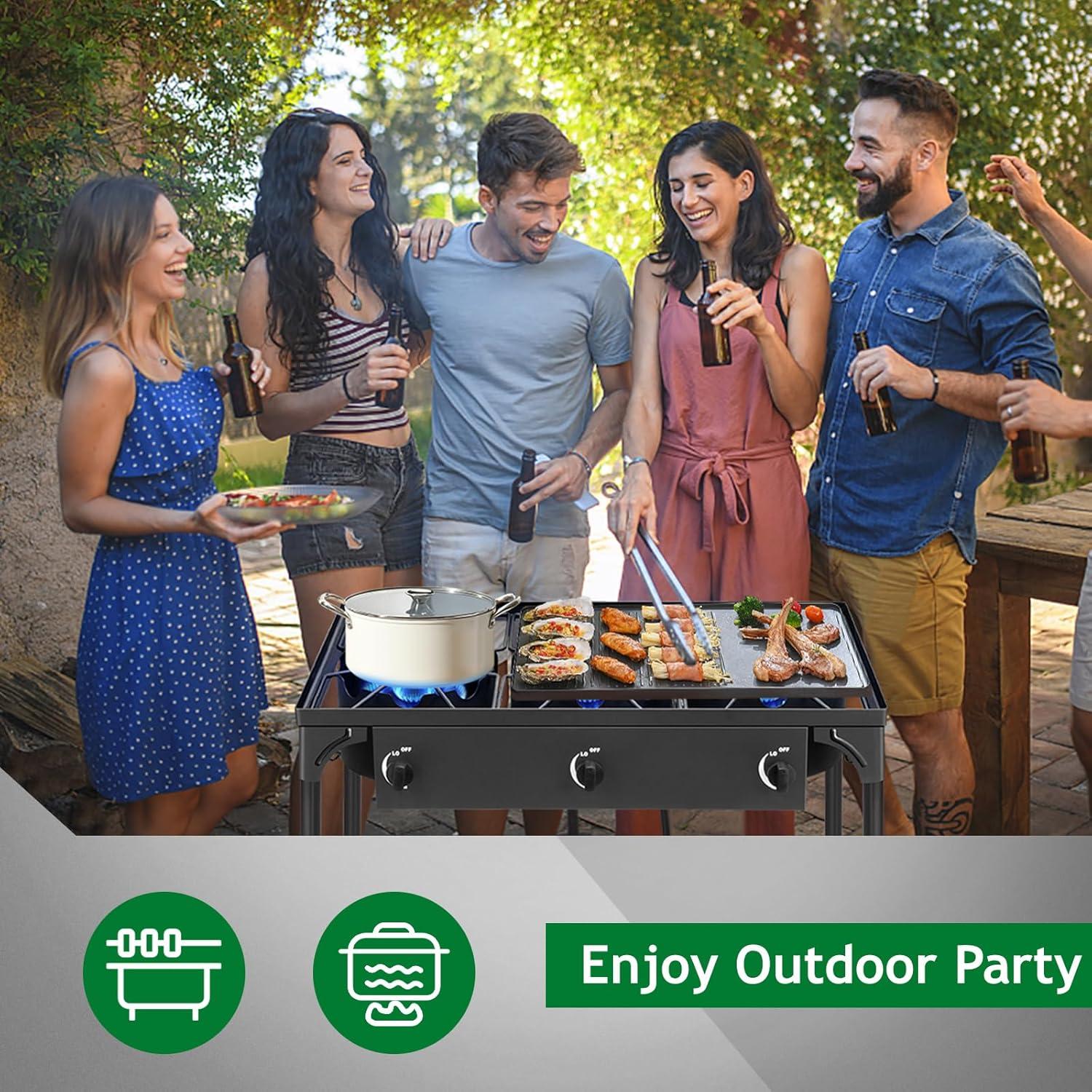 Estufa de Gas Portátil Outvita 225,000 BTU 3 Quemadores