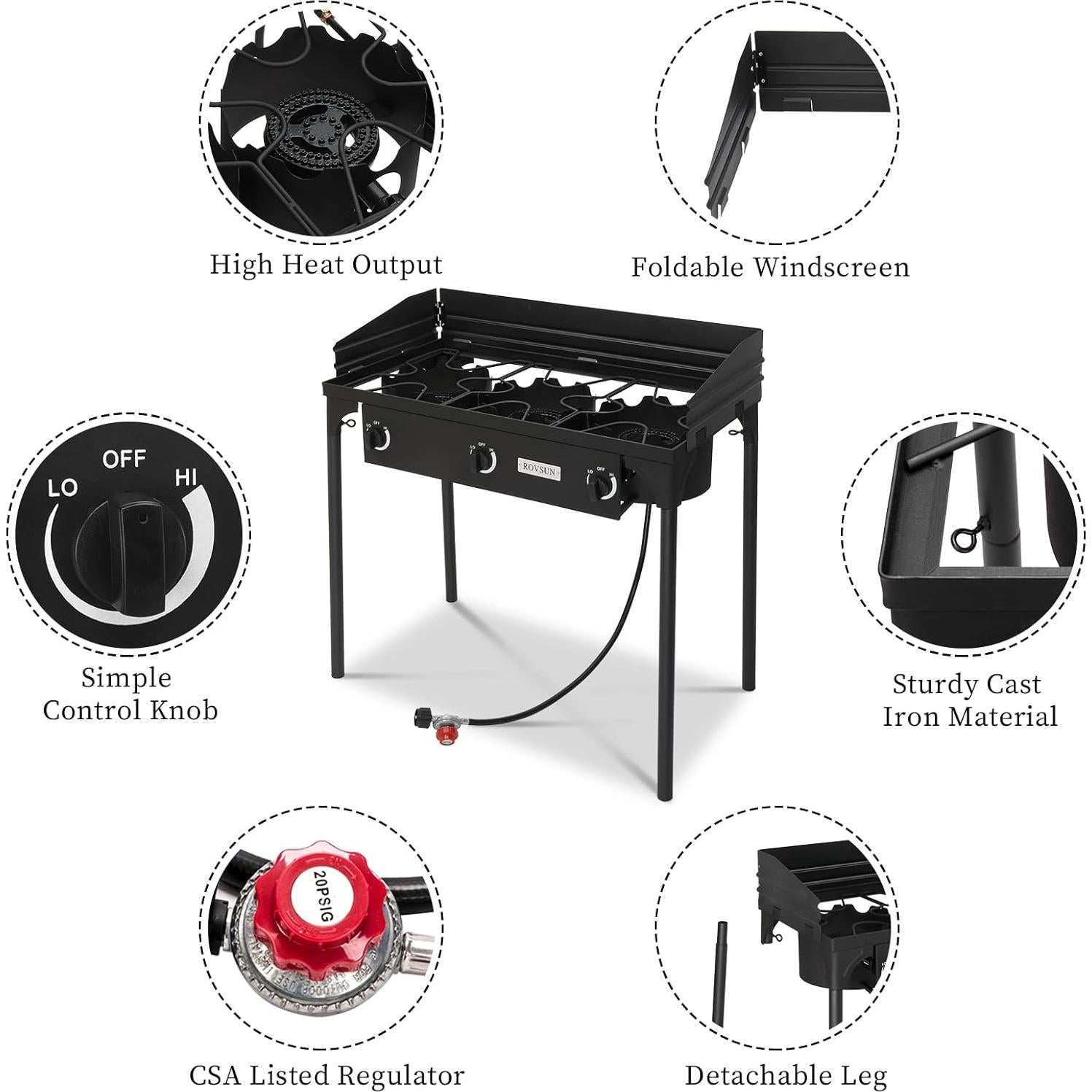 Estufa de Gas Propano ROVSUN 3 Quemadores 150,000 BTU