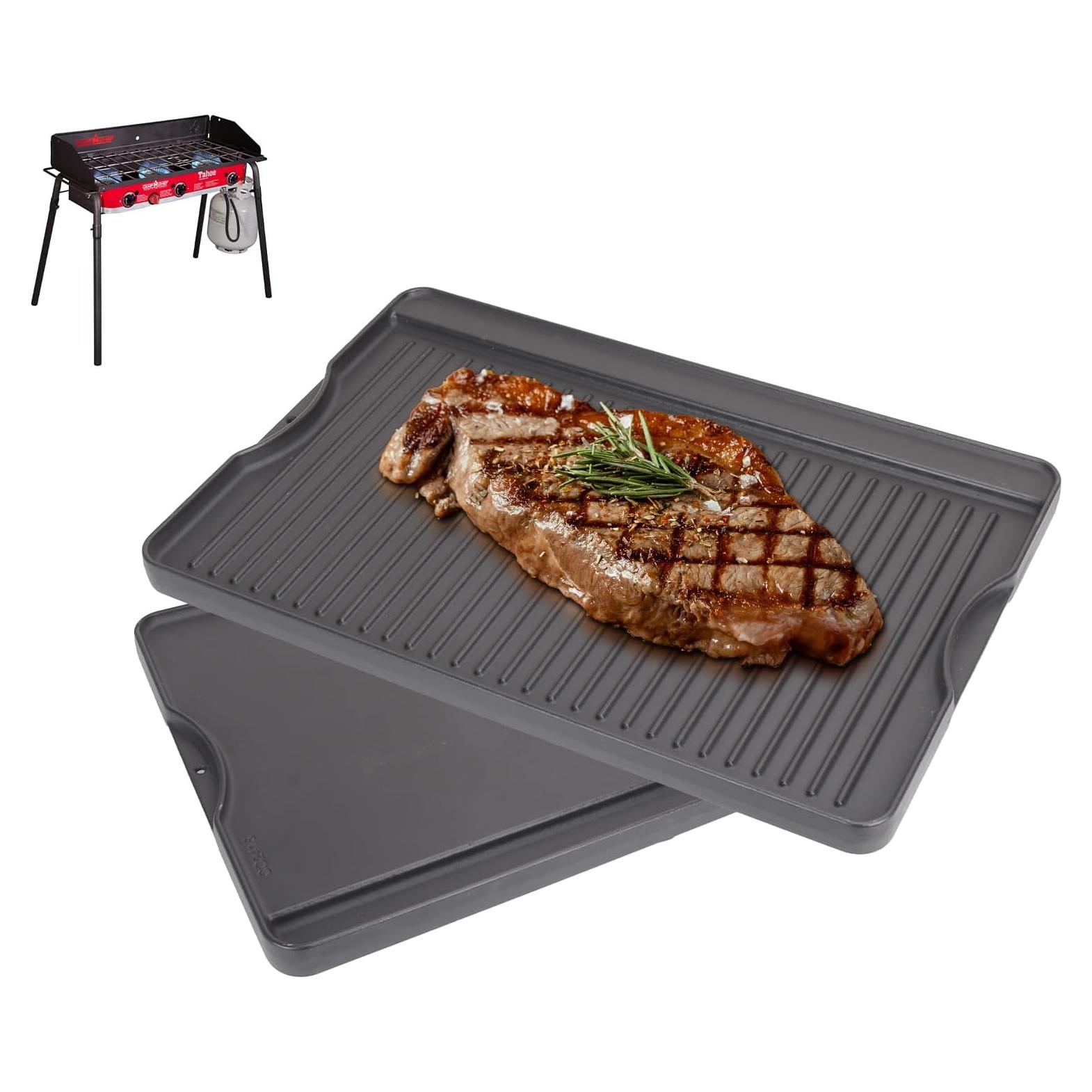 Cast Iron Reversible Griddle for Camp Chef, Universal Stove Top Griddle for Most 4 Burner Stove/Charcoal/Gas/Propane/Electric Grill Pan, Large Flat Top Plate for Outdoor Camping Accessories,16" x 24"