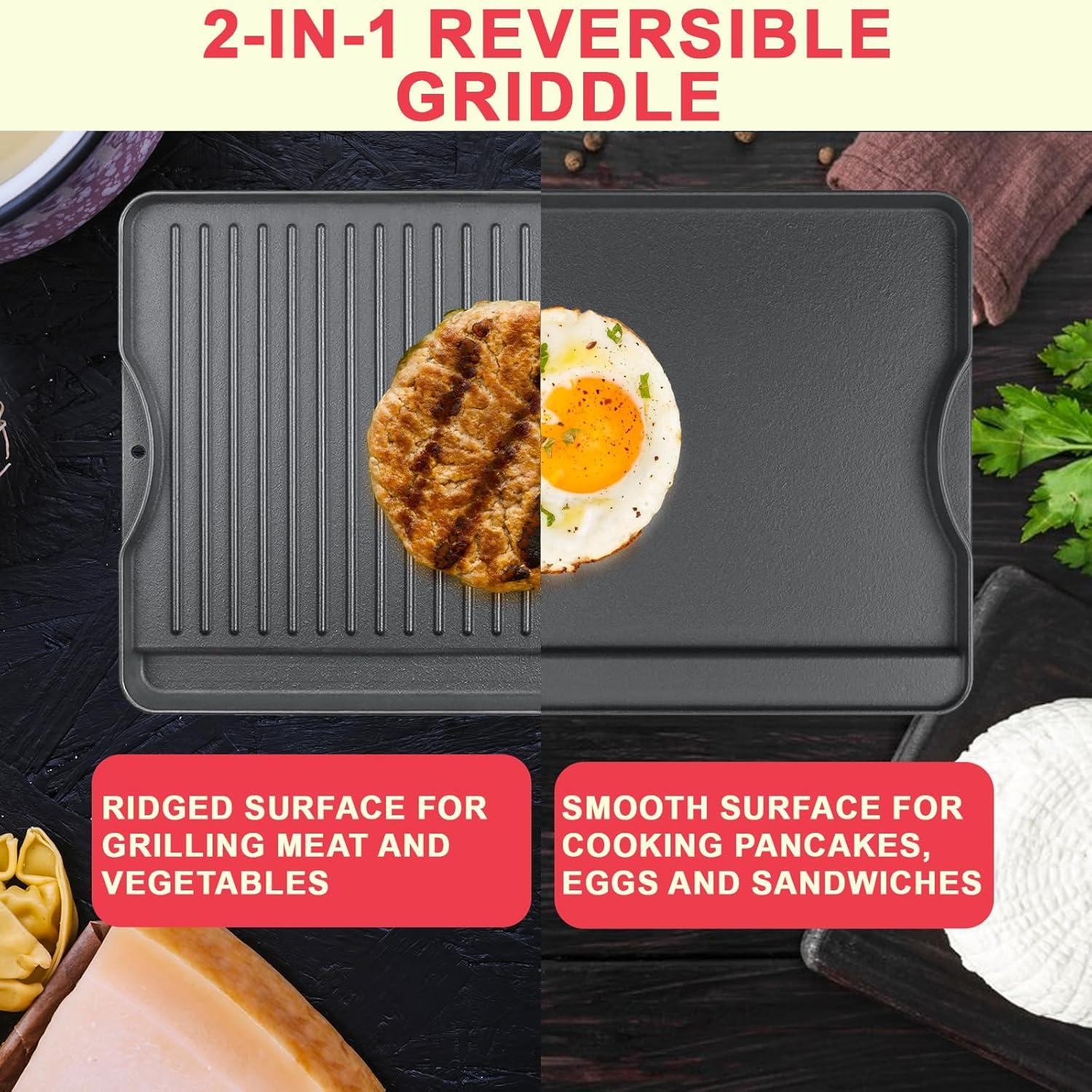 Cast Iron Reversible Griddle for Camp Chef, Universal Stove Top Griddle for Most 4 Burner Stove/Charcoal/Gas/Propane/Electric Grill Pan, Large Flat Top Plate for Outdoor Camping Accessories,16" x 24"