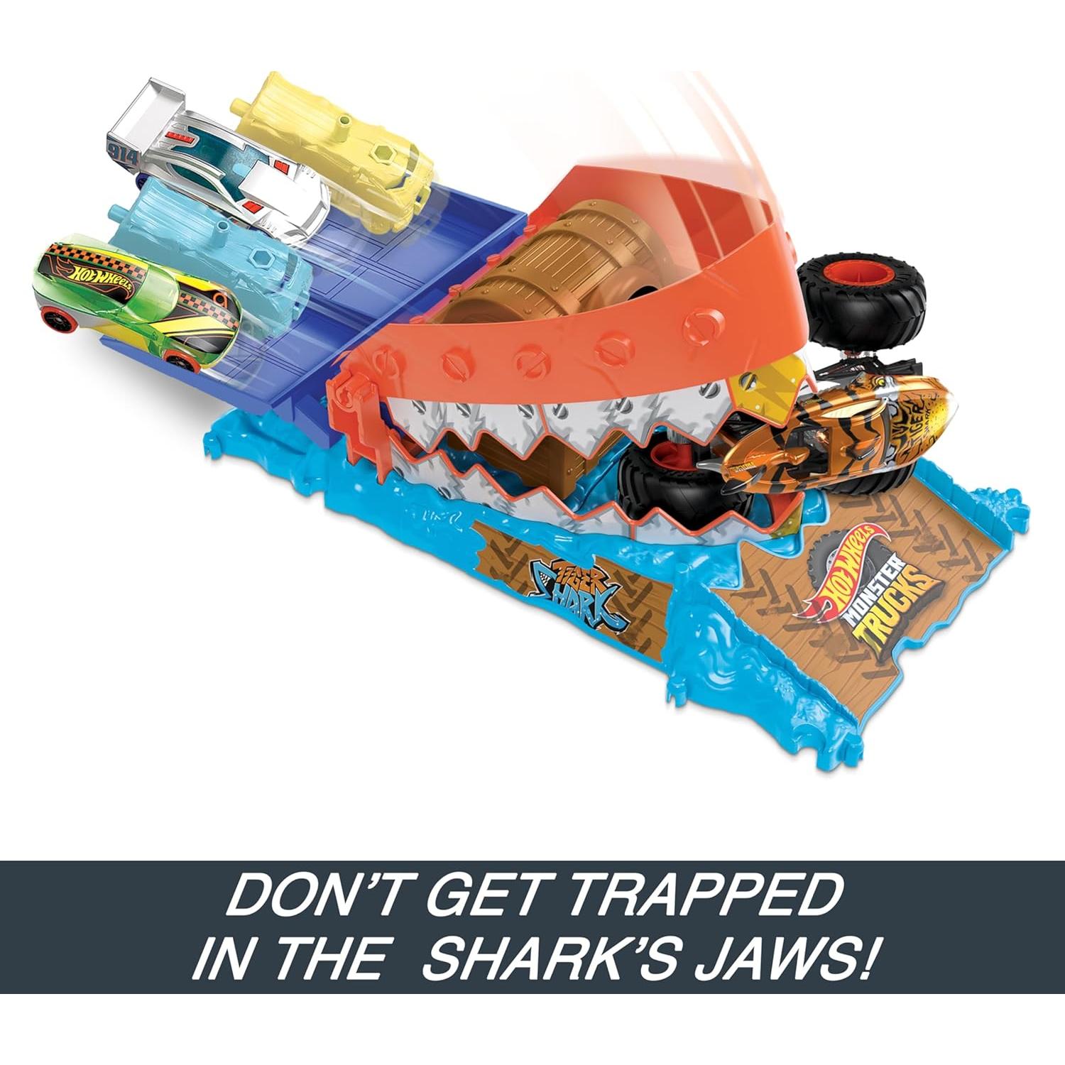Camión Hot Wheels Monster Trucks Tiger Shark + Set Arena Smashers