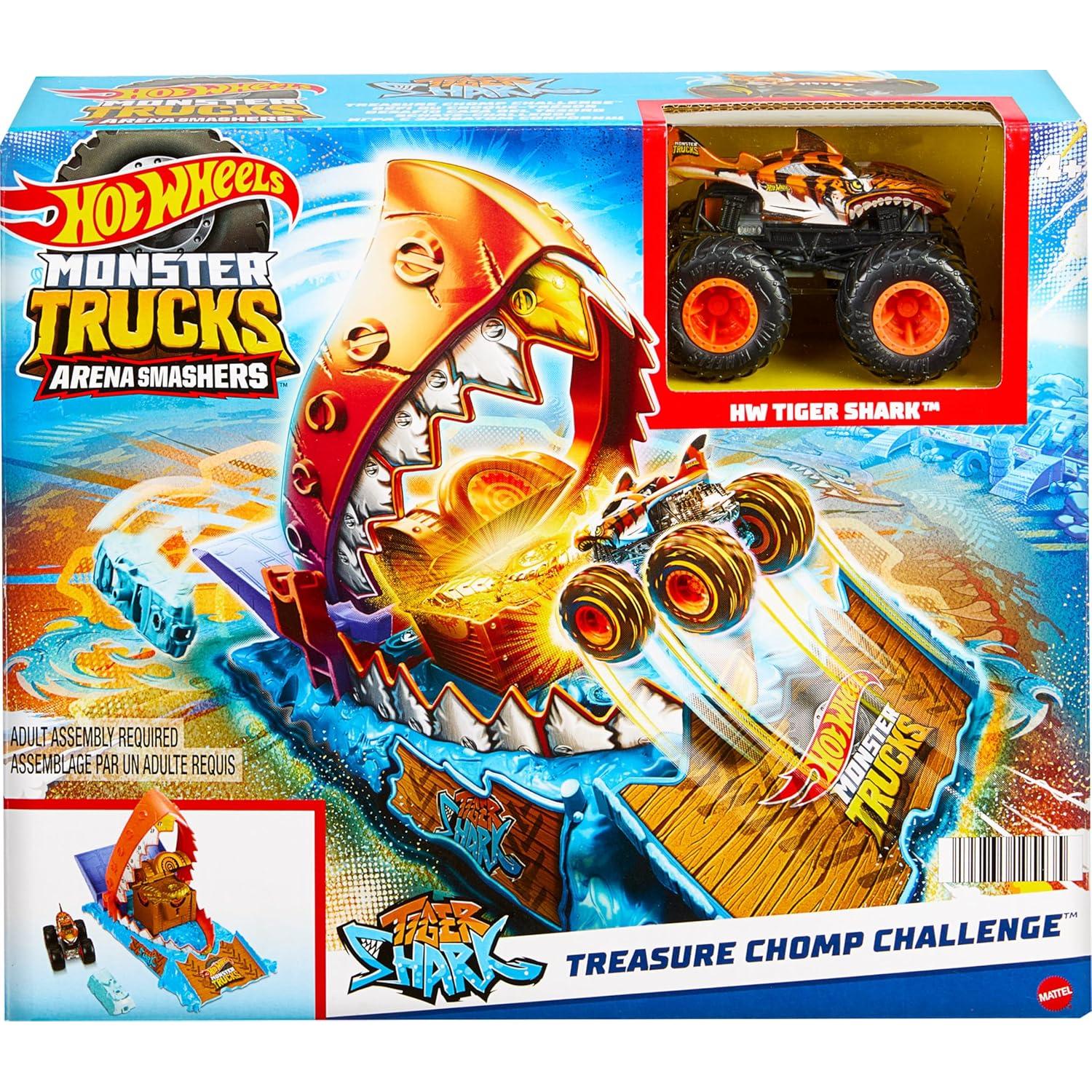 Camión Hot Wheels Monster Trucks Tiger Shark + Set Arena Smashers