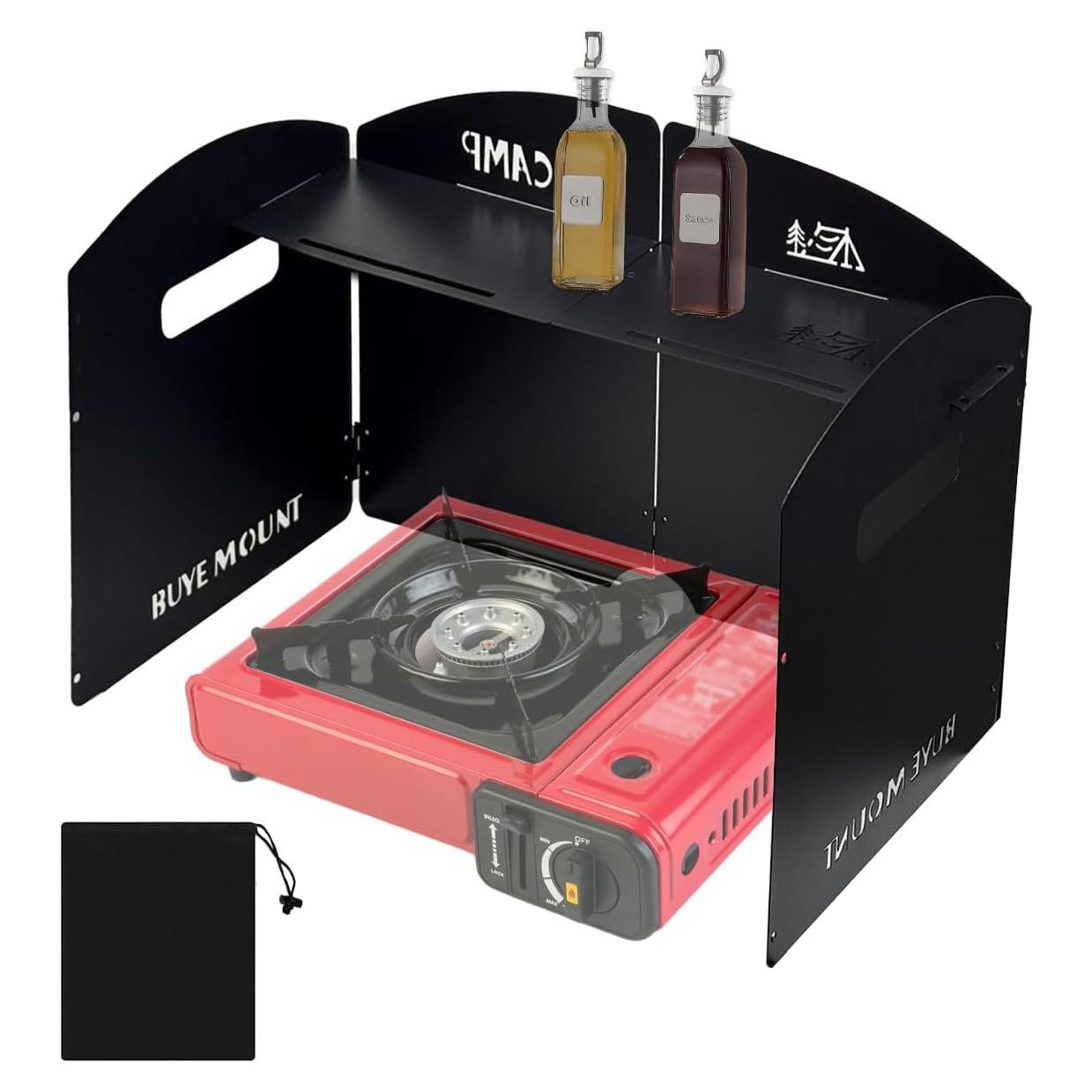 4 Panel Steel Camping Stove Windscreen, Outdoor Picnic Stove Windscreen with Drawstring Bag, Camping Windshield for Camping, Picnics, Backpacking, Cooking and other Outdoor Activities