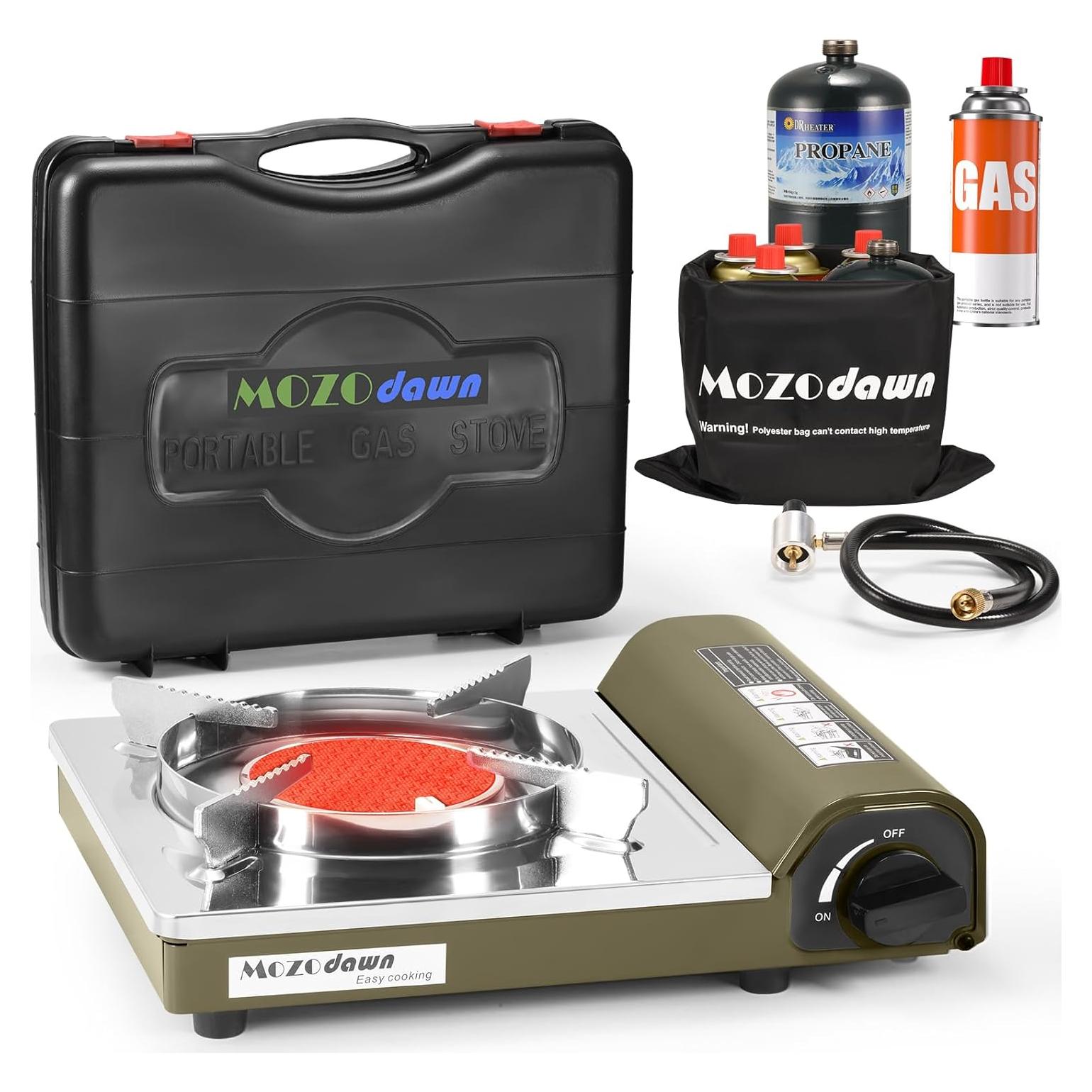 Dual Fuel Camp Stove, 8000 BTU Infrared Butane & Propane Portable Gas Stove, Windproof Single Burner with Carrying Case | Storage Bag | Hose Adapter, Outdoor Camping Essentials