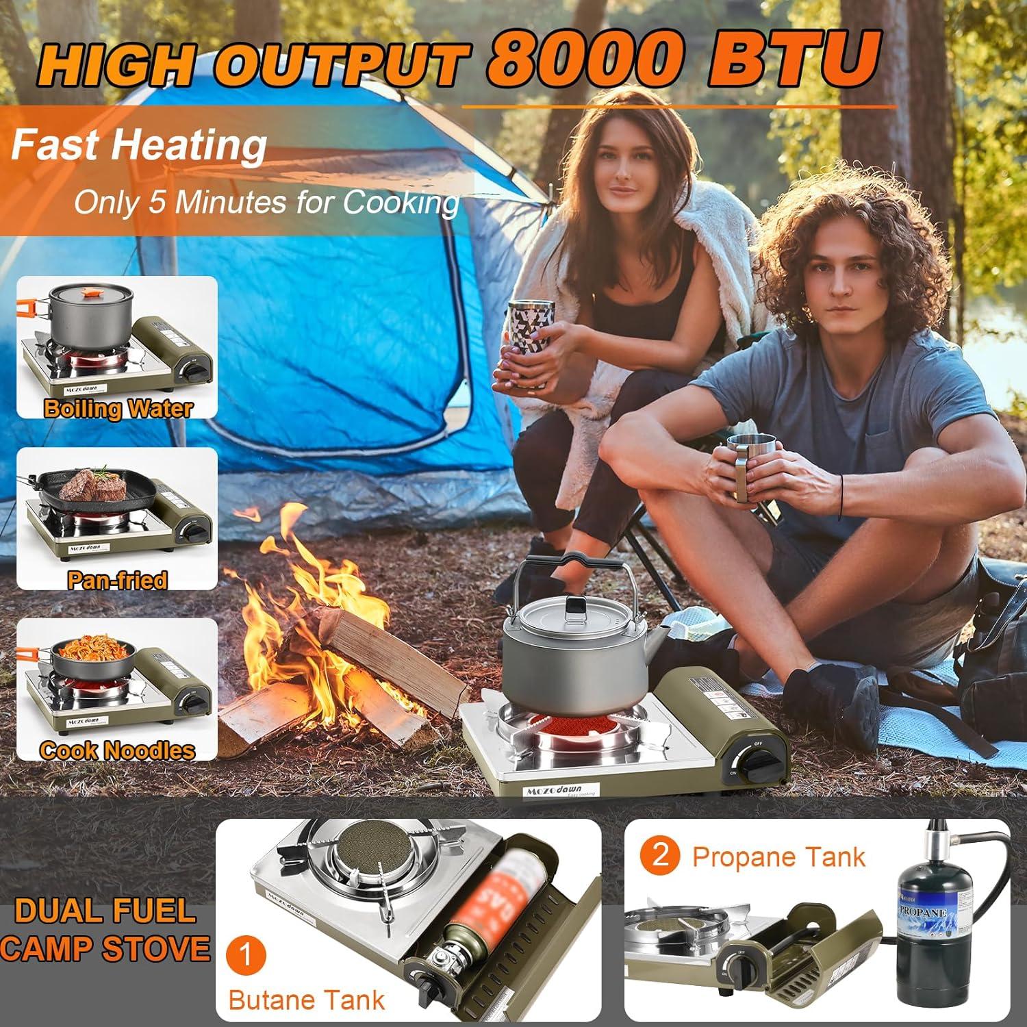 Dual Fuel Camp Stove, 8000 BTU Infrared Butane & Propane Portable Gas Stove, Windproof Single Burner with Carrying Case | Storage Bag | Hose Adapter, Outdoor Camping Essentials
