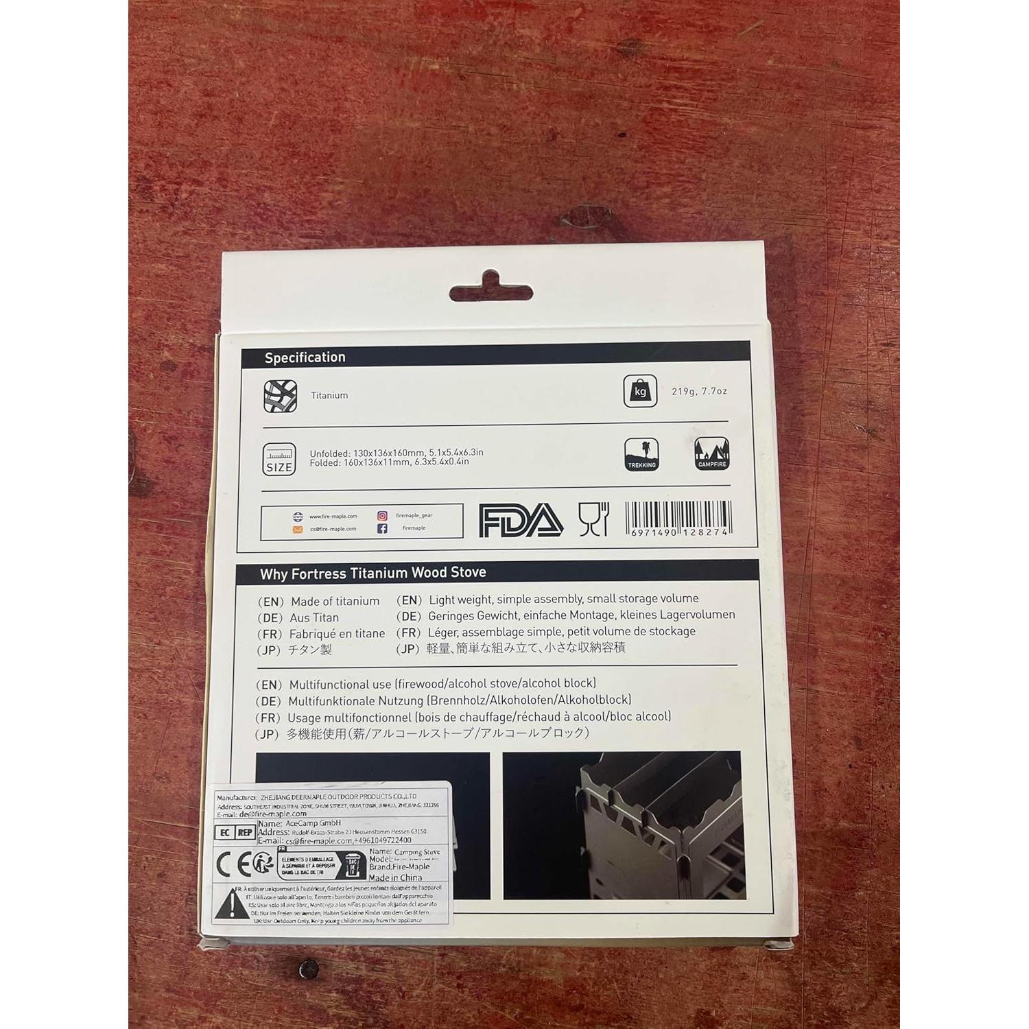 Estufa de Madera Fortress Titanio Fire-Maple 219g Compacta