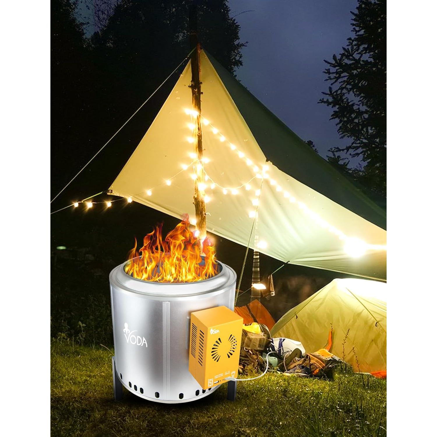 VODA Smokeless Firepit 15 Inch, Outdoor Fire Pit with Patented Heat Powered Generator for Charging Cell Phones & Lighting Power Supply, Smokeless Fire Pit with Carry Bag for Camping, Backyard, Patio