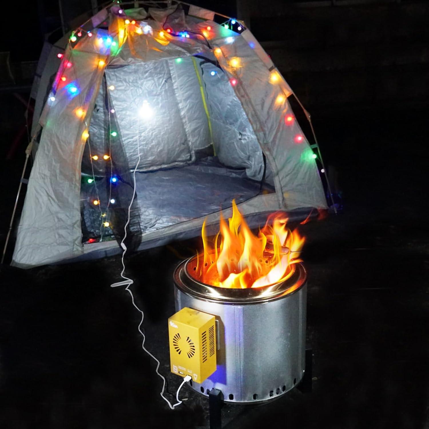 VODA Smokeless Firepit 15 Inch, Outdoor Fire Pit with Patented Heat Powered Generator for Charging Cell Phones & Lighting Power Supply, Smokeless Fire Pit with Carry Bag for Camping, Backyard, Patio