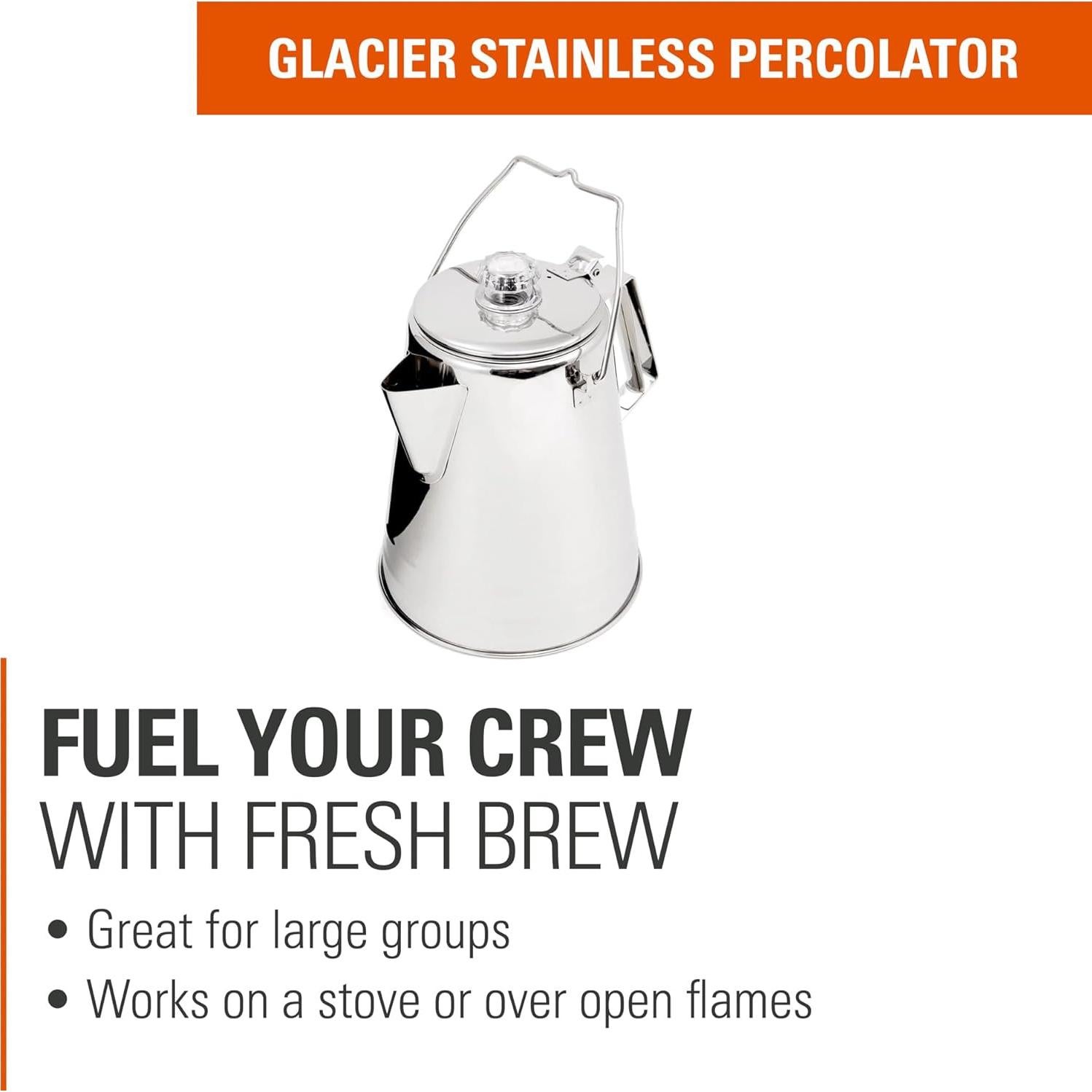 Percolador de Café GSI Outdoors Glacier 28 Tazas Acero Inoxidable