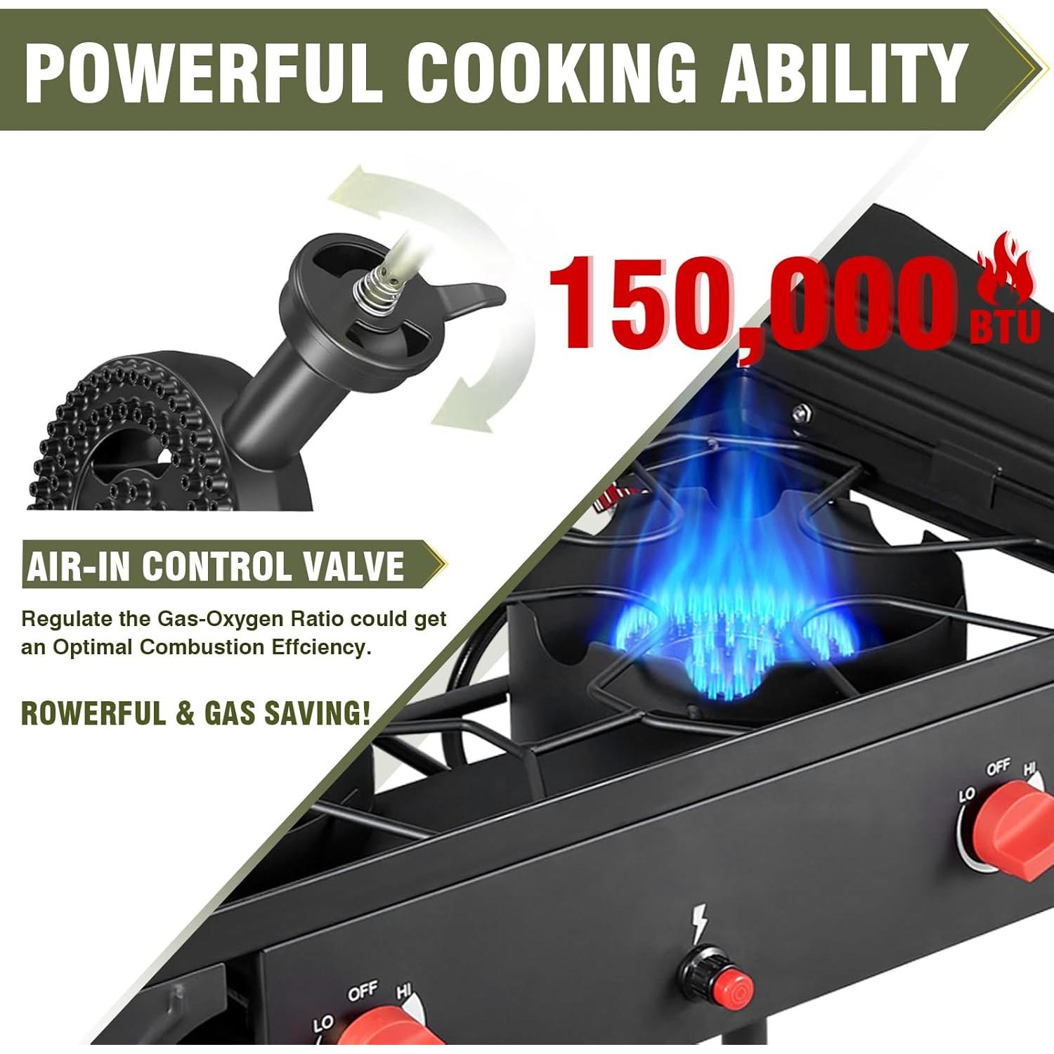 Estufa de Camping MEJORFUEGO 2 Quemadores Propano 150,000 BTU