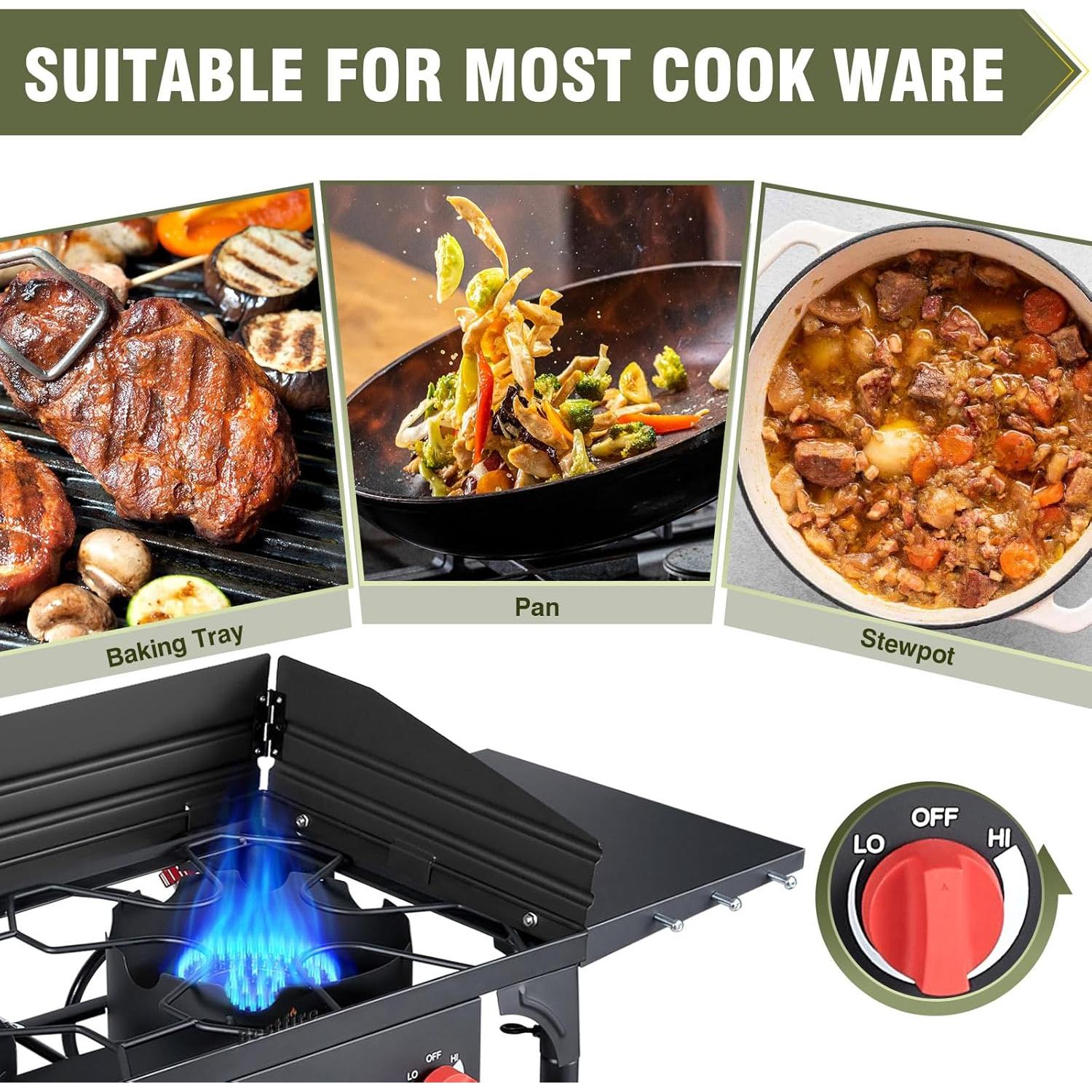 Estufa de Camping MEJORFUEGO 2 Quemadores Propano 150,000 BTU