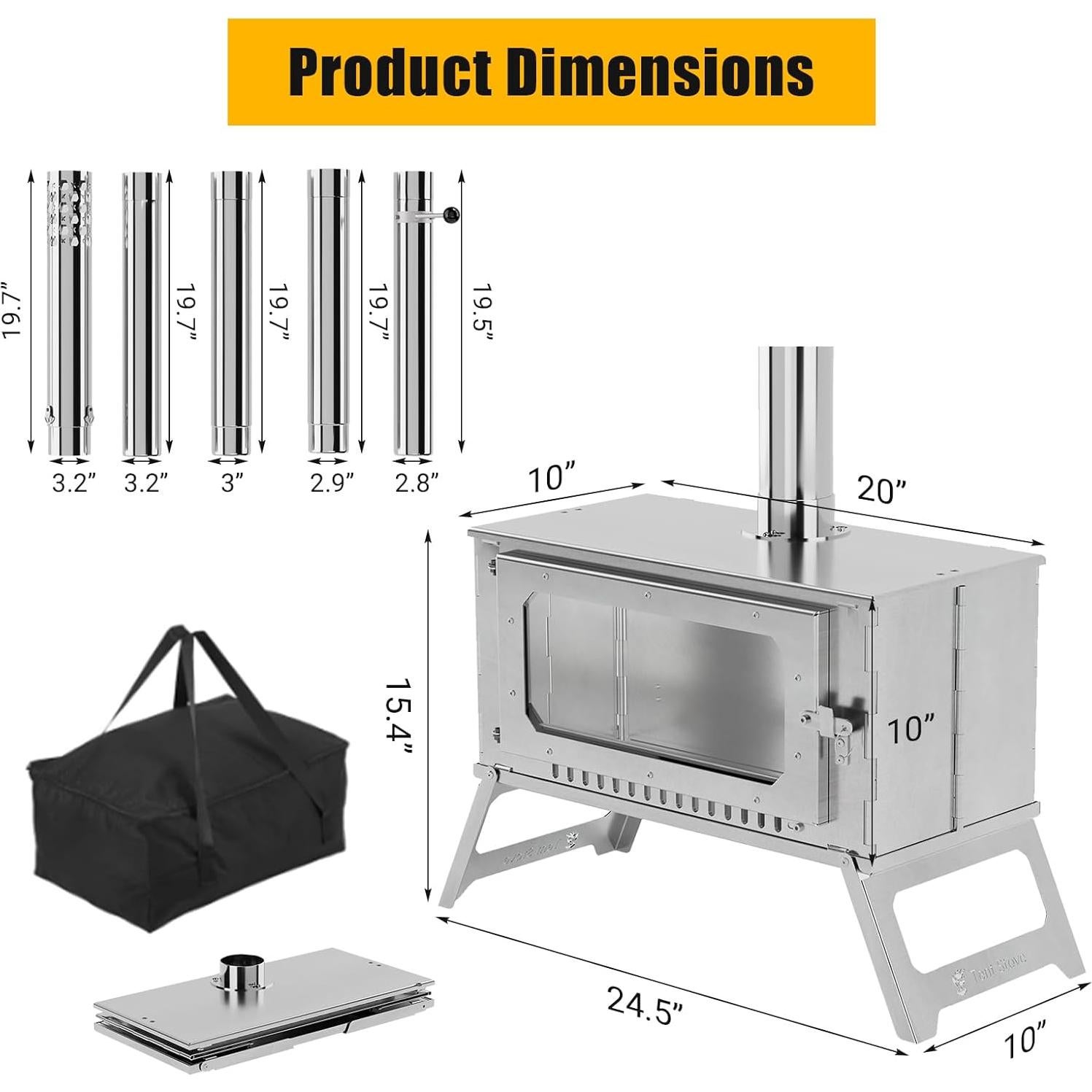 Estufa de Tienda STMHOM de Acero Inoxidable 62.2 cm para Camping
