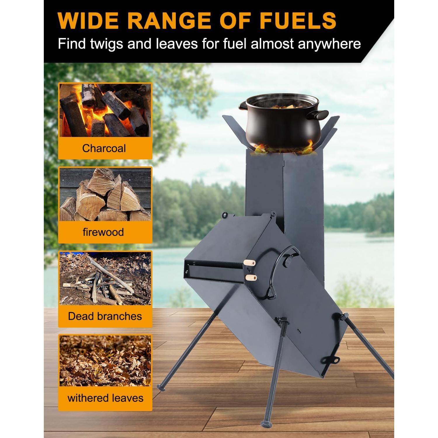 Portable Rocket Stove for Cooking Wood Burning Stove Outdoor Camping Living BBQ Picnic Emergency Survival Stove Small Outdoor Woodstove