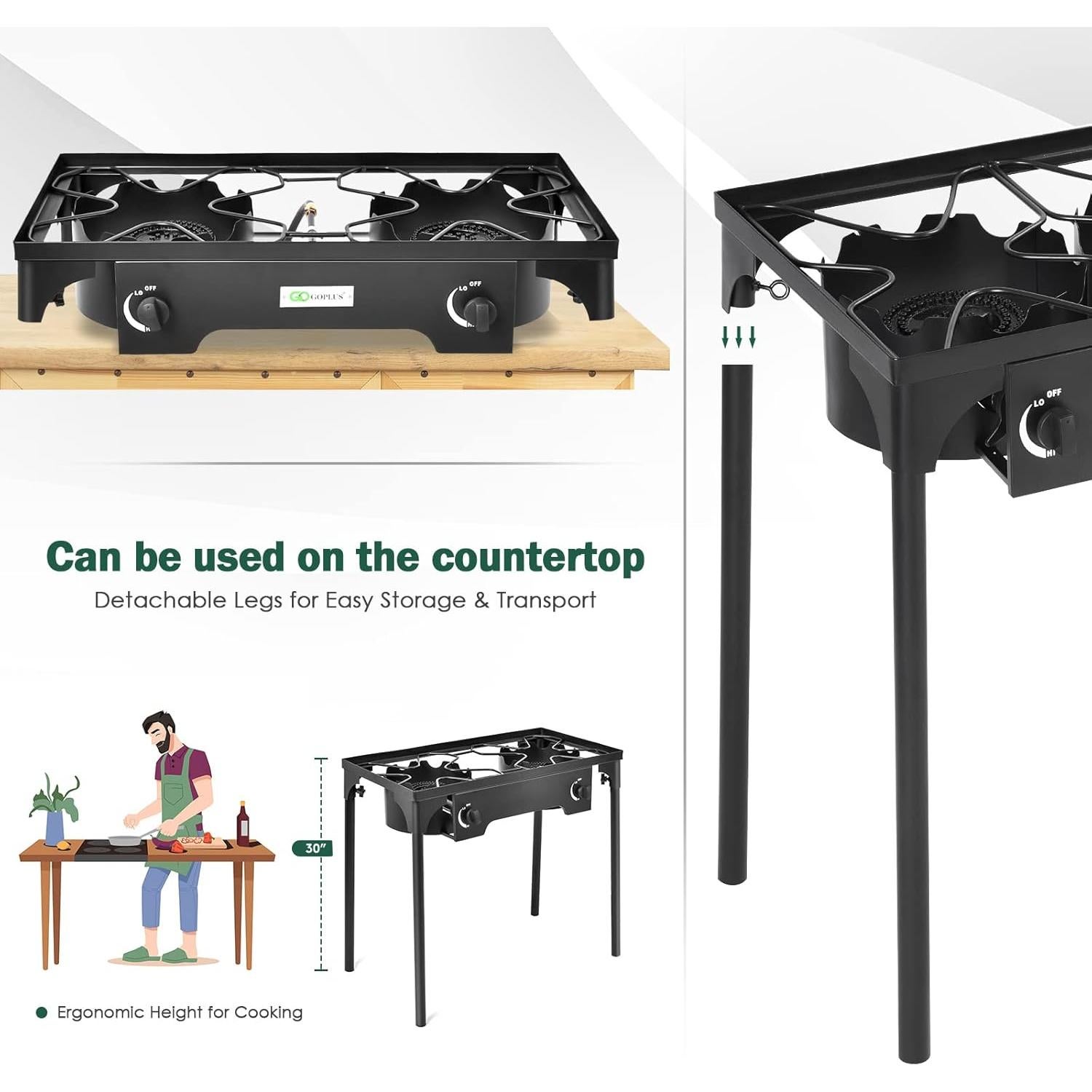 Estufa de Camping Goplus Doble Quemador 150,000 BTU Hierro Fundido