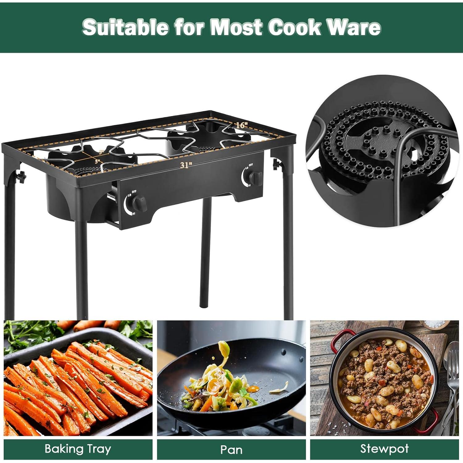 Estufa de Camping Goplus Doble Quemador 150,000 BTU Hierro Fundido