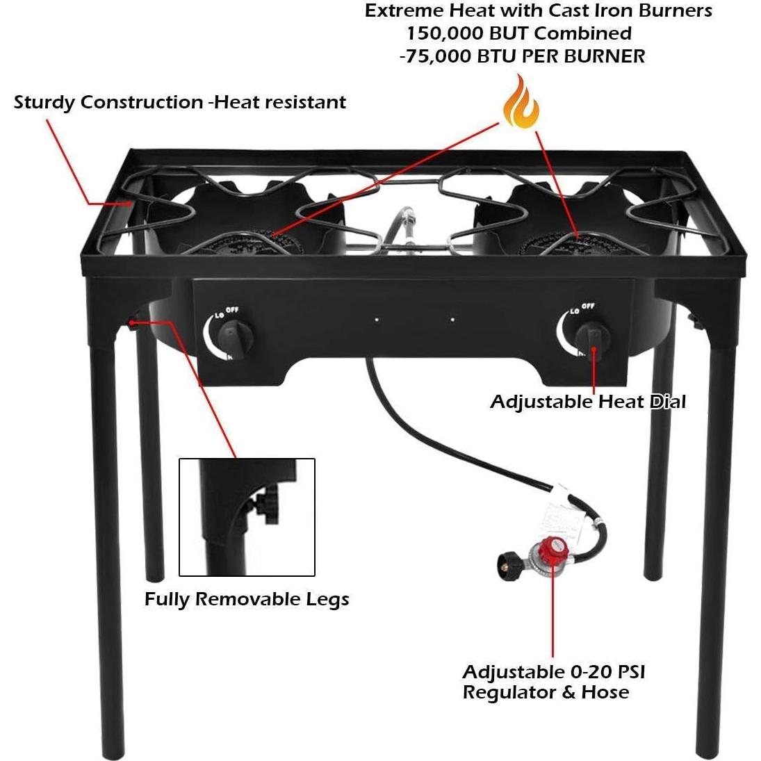 Estufa de Camping Goplus Doble Quemador 150,000 BTU Hierro Fundido