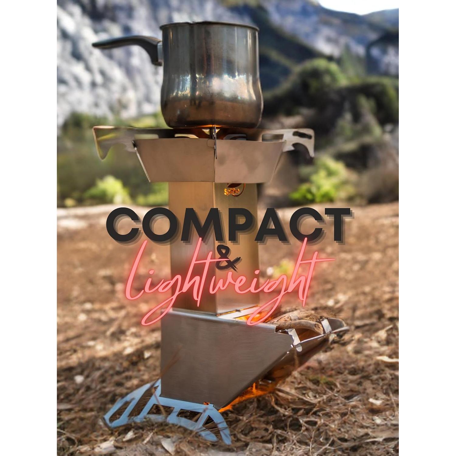 Spitfire Rocket Stove - Spartan Light Rocket Stove Wood Burning Portable Stove w/Travel Case, Collapsible Backpacking Wood Stove, Camp Rocket Stove, Outdoor cooking stove Estufa De Leña Para Cocinar