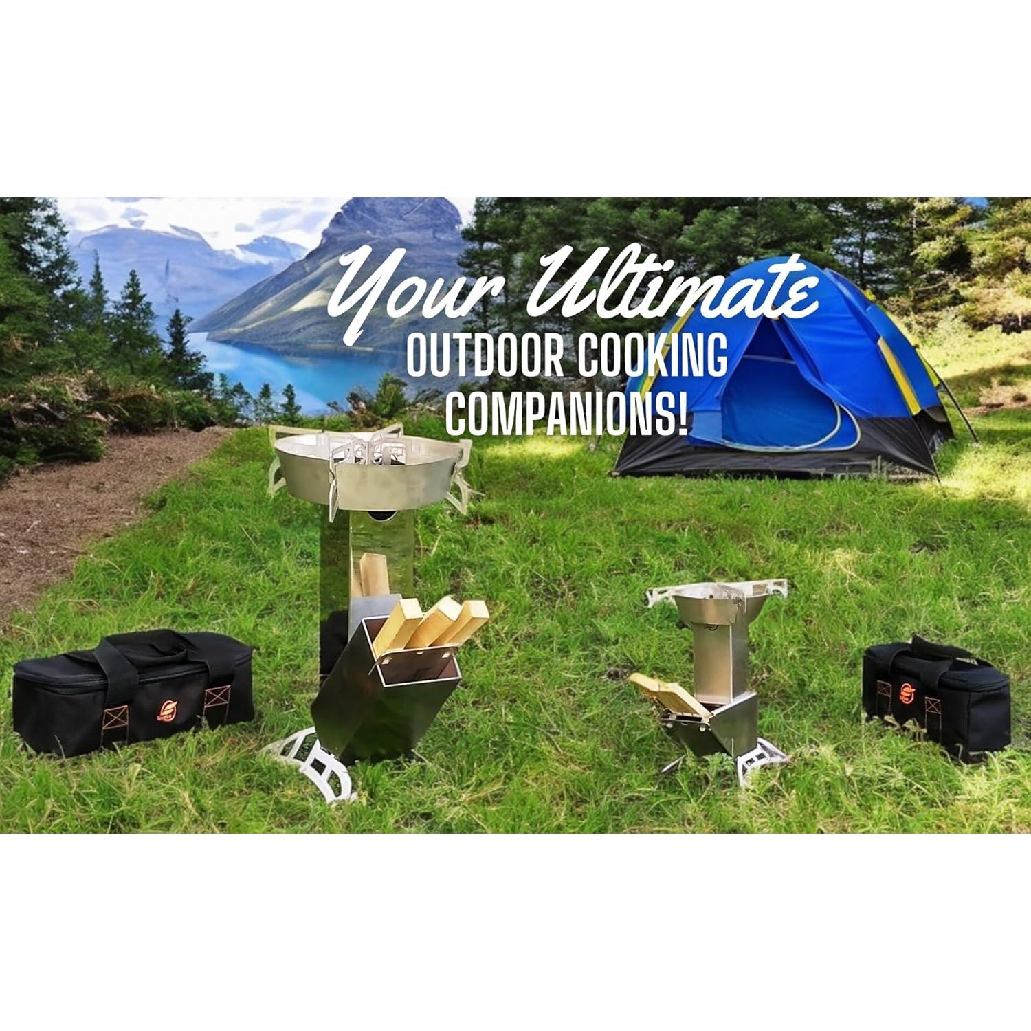 Spitfire Rocket Stove - Spartan Light Rocket Stove Wood Burning Portable Stove w/Travel Case, Collapsible Backpacking Wood Stove, Camp Rocket Stove, Outdoor cooking stove Estufa De Leña Para Cocinar