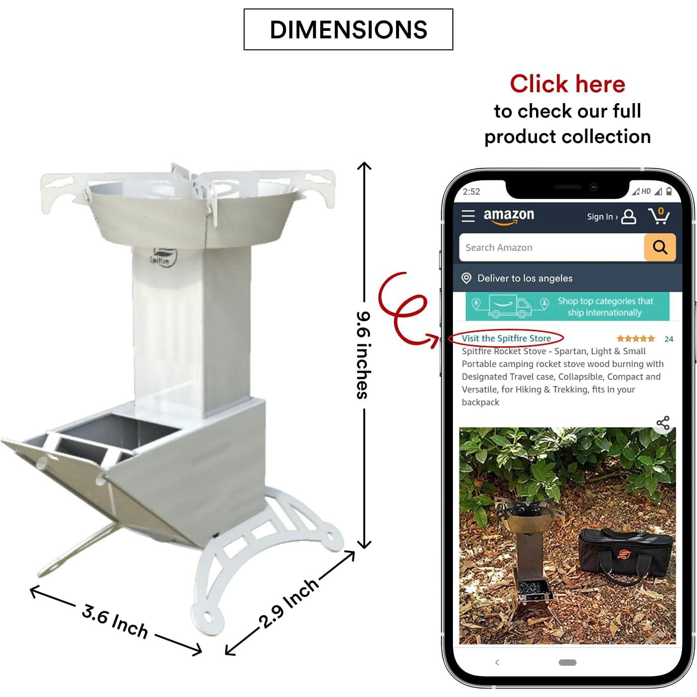 Spitfire Rocket Stove - Spartan Light Rocket Stove Wood Burning Portable Stove w/Travel Case, Collapsible Backpacking Wood Stove, Camp Rocket Stove, Outdoor cooking stove Estufa De Leña Para Cocinar