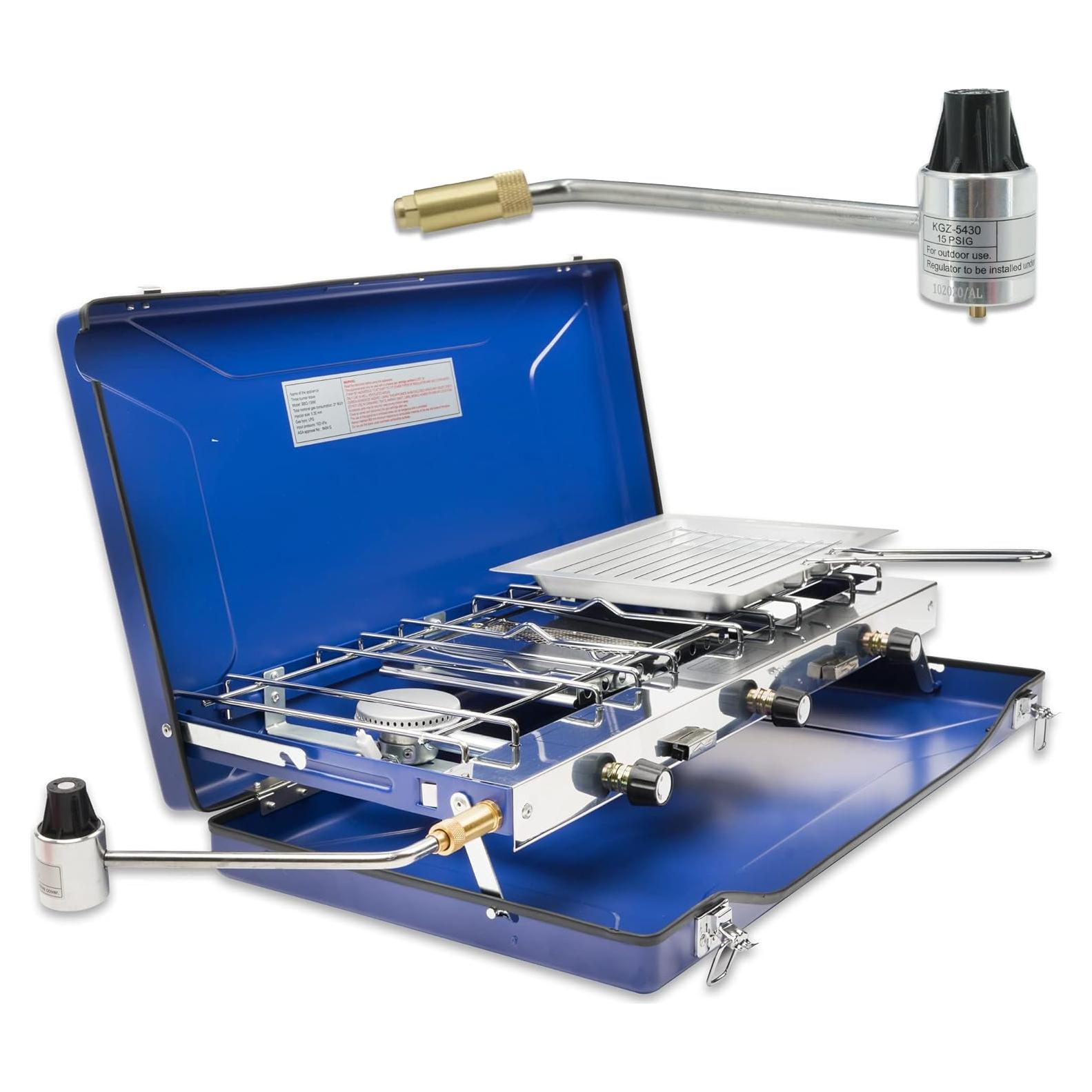 Estufa de Gas Propano Portátil Cybring 3 Quemadores Acero Inoxidable