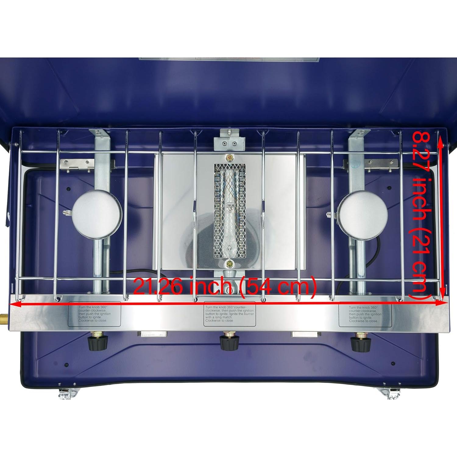 Estufa de Gas Propano Portátil Cybring 3 Quemadores Acero Inoxidable
