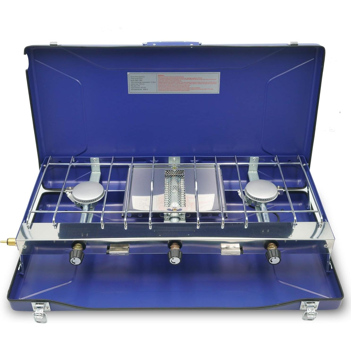 Estufa de Gas Propano Portátil Cybring 3 Quemadores Acero Inoxidable