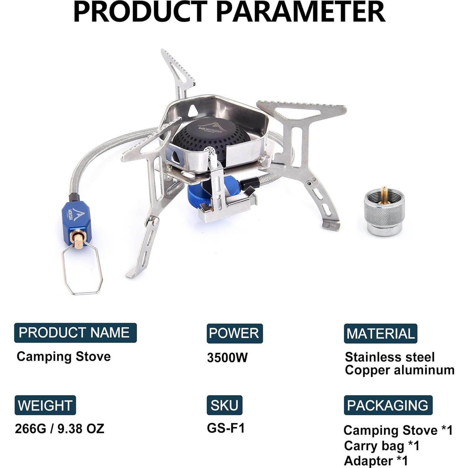 Estufa de Camping Plegable Widesea 3500W a Prueba de Viento