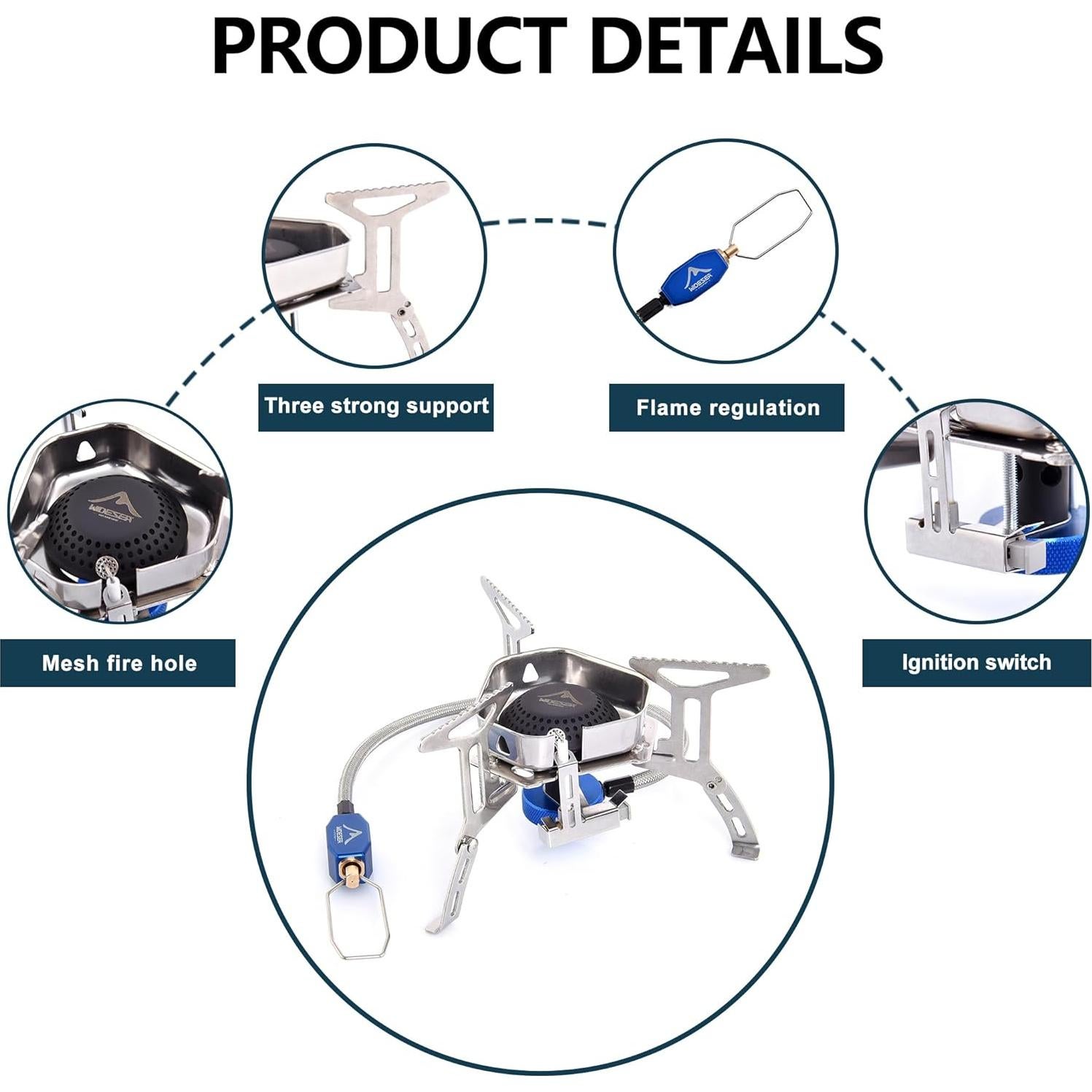 Estufa de Camping Plegable Widesea 3500W a Prueba de Viento