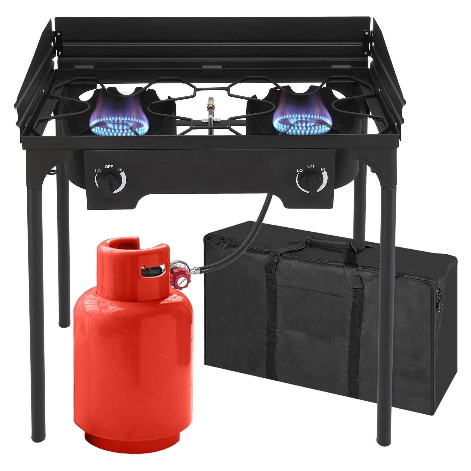 Estufa de Gas Portátil Bonnlo 2 Quemadores 150,000 BTU Hierro Fundido