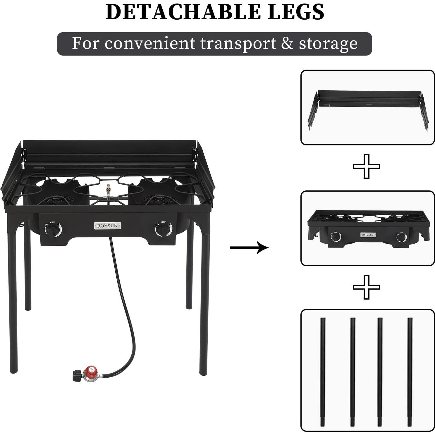 Estufa de Gas Portátil Bonnlo 2 Quemadores 150,000 BTU Hierro Fundido