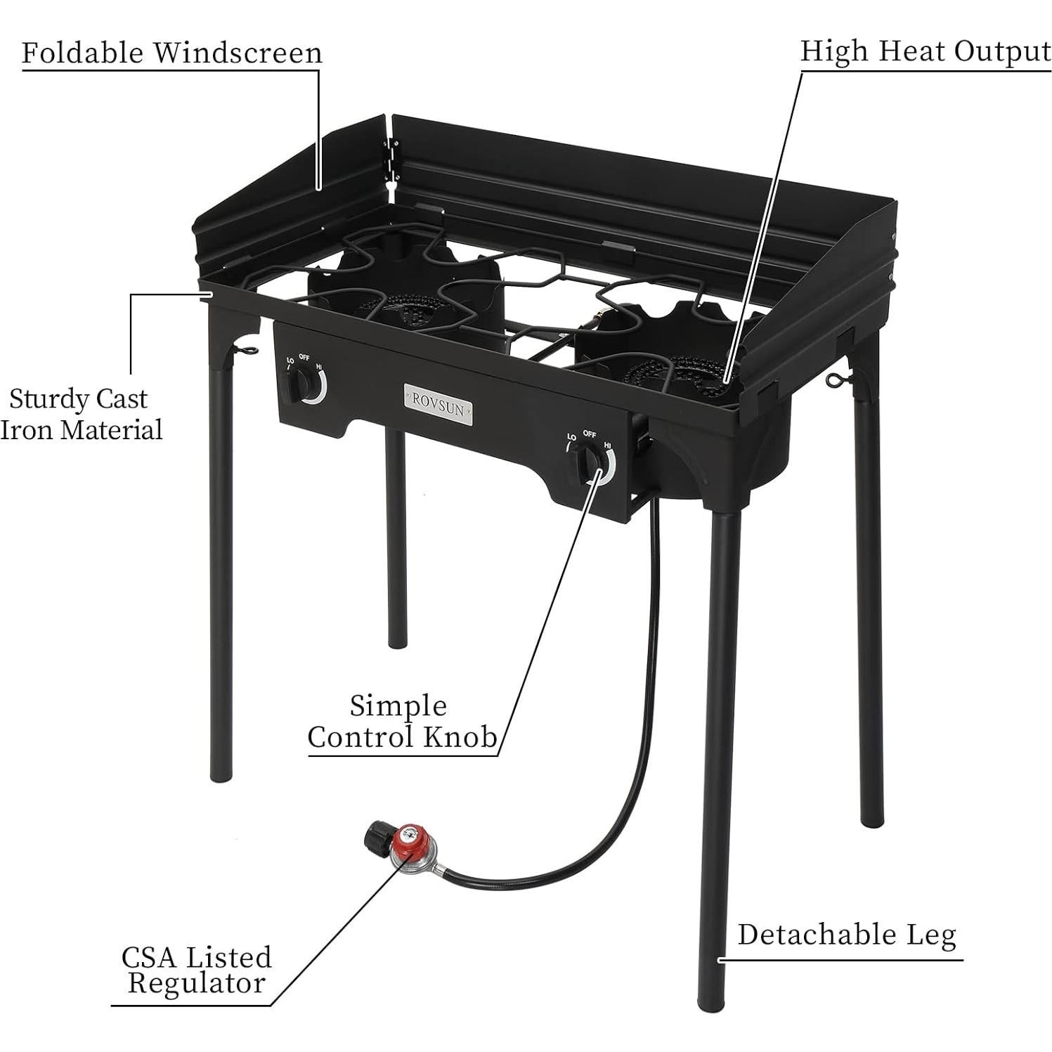 Estufa de Gas Portátil Bonnlo 2 Quemadores 150,000 BTU Hierro Fundido
