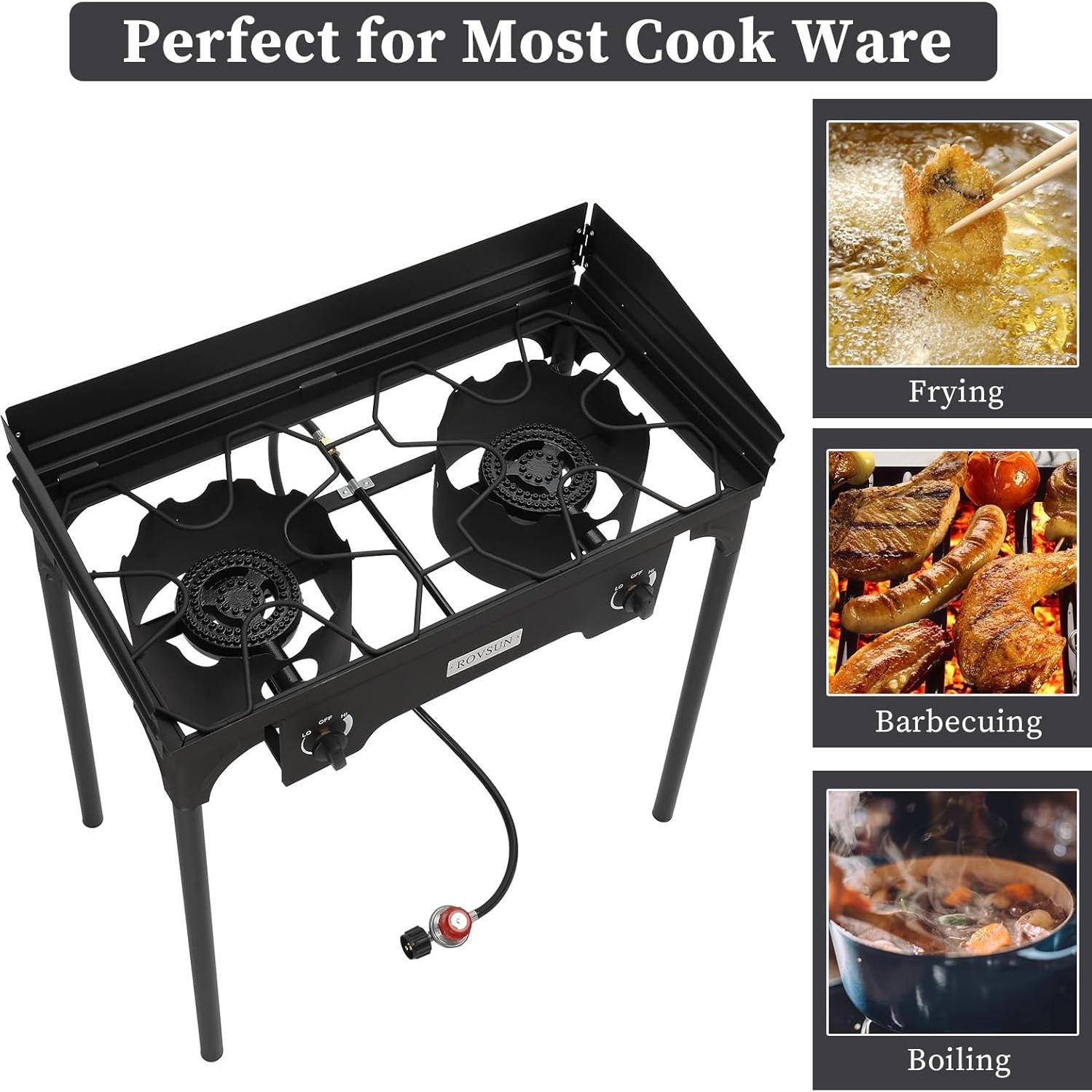 Estufa de Gas Portátil Bonnlo 2 Quemadores 150,000 BTU Hierro Fundido