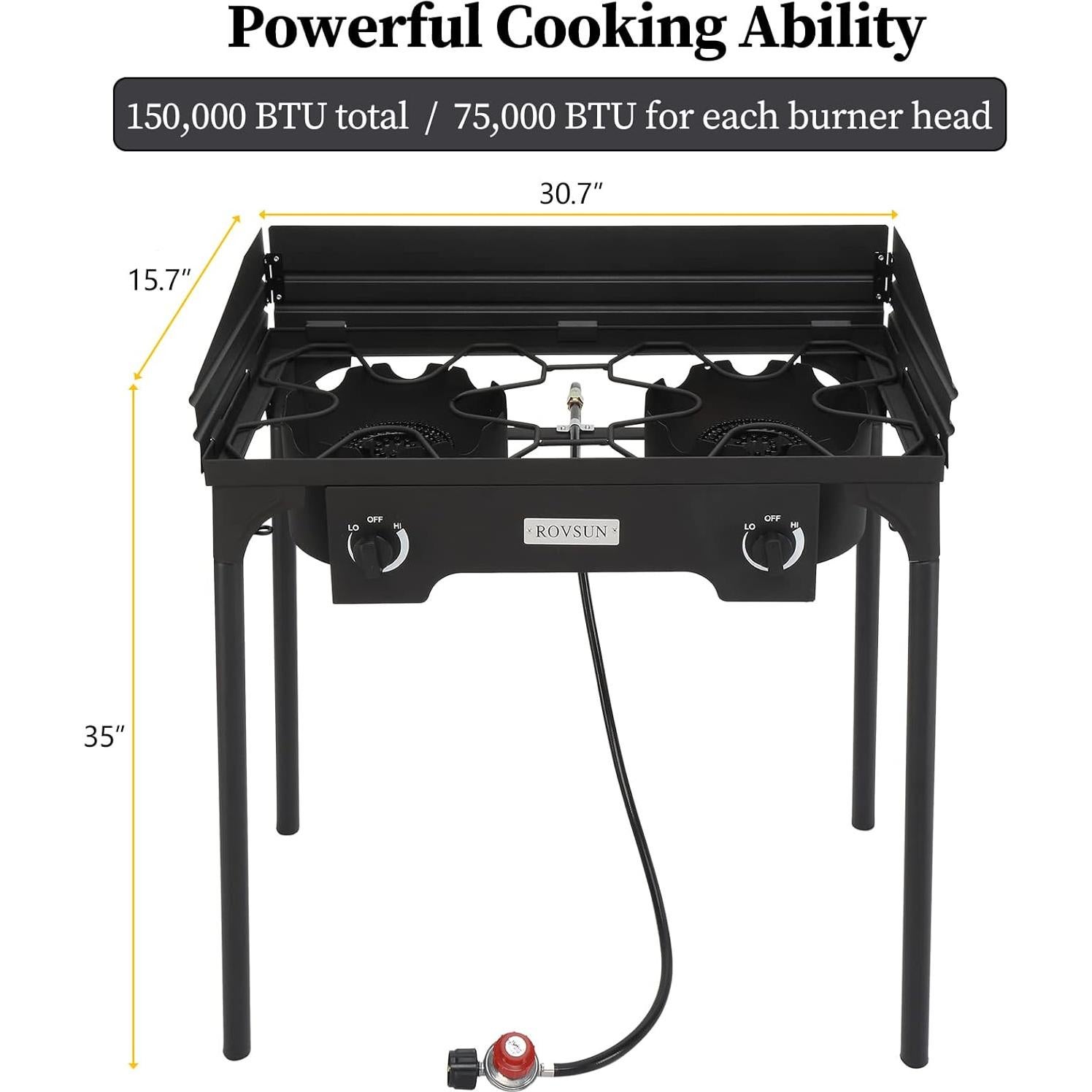 Estufa de Gas Portátil Bonnlo 2 Quemadores 150,000 BTU Hierro Fundido