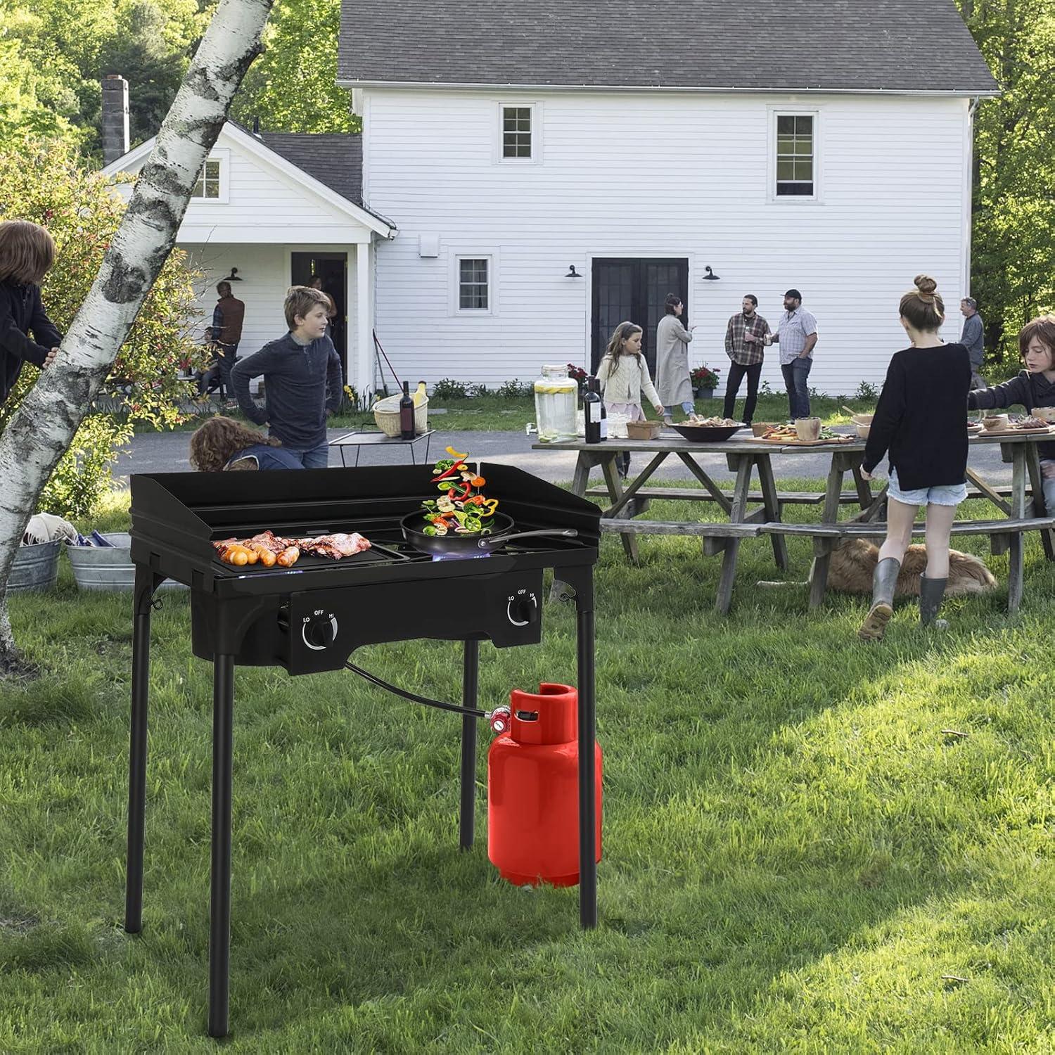 Estufa de Gas Portátil Bonnlo 2 Quemadores 150,000 BTU Hierro Fundido