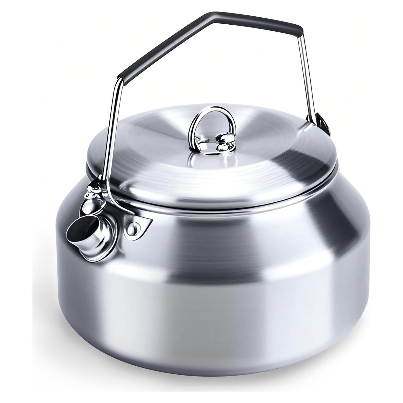 Camping Kettle Outdoor Campfire Camp Kettle, 1L Stainless Steel camping tea kettle Coffee Pot, Portable Lightweight Teapot Fast Heating Boiling Water, Ideal for Hiking Picnic Travel, Silver