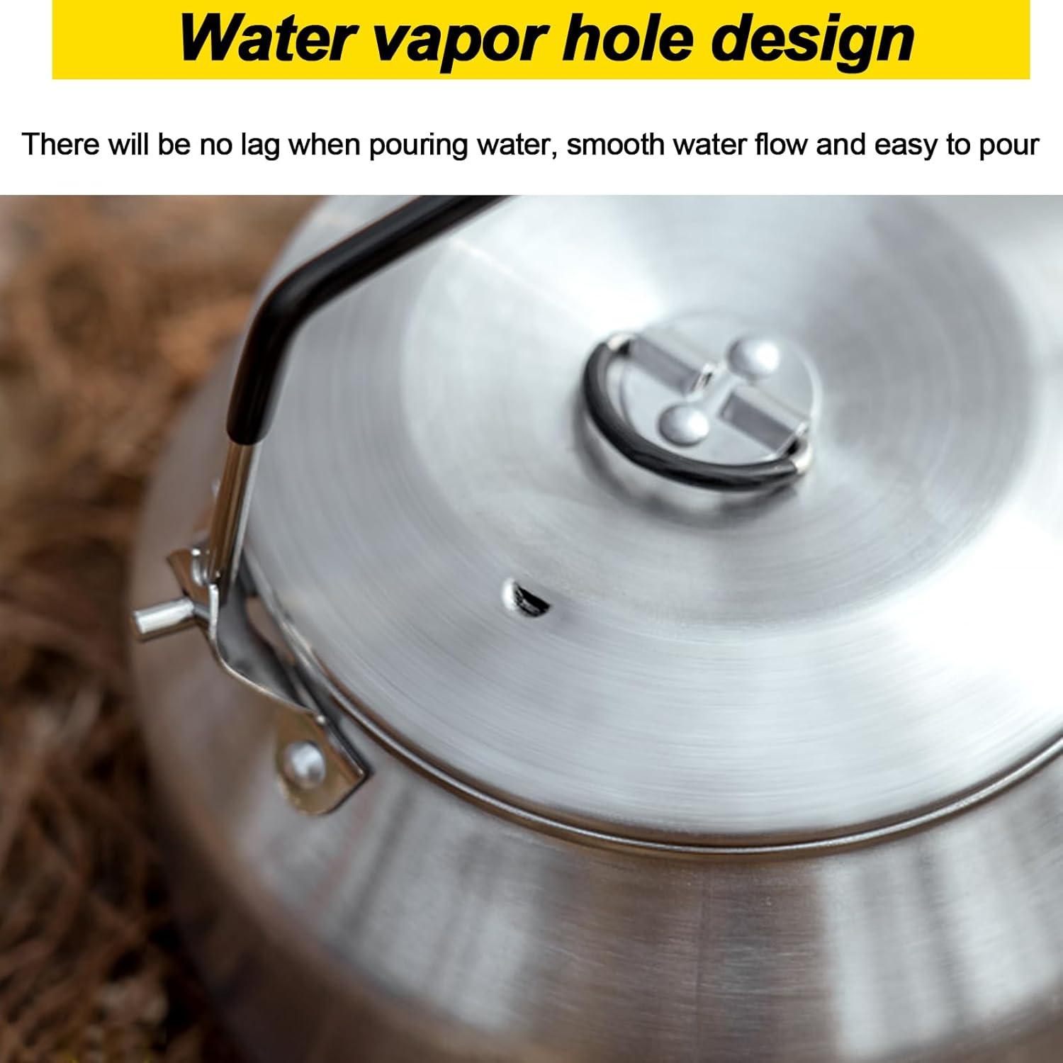 Camping Kettle Outdoor Campfire Camp Kettle, 1L Stainless Steel camping tea kettle Coffee Pot, Portable Lightweight Teapot Fast Heating Boiling Water, Ideal for Hiking Picnic Travel, Silver