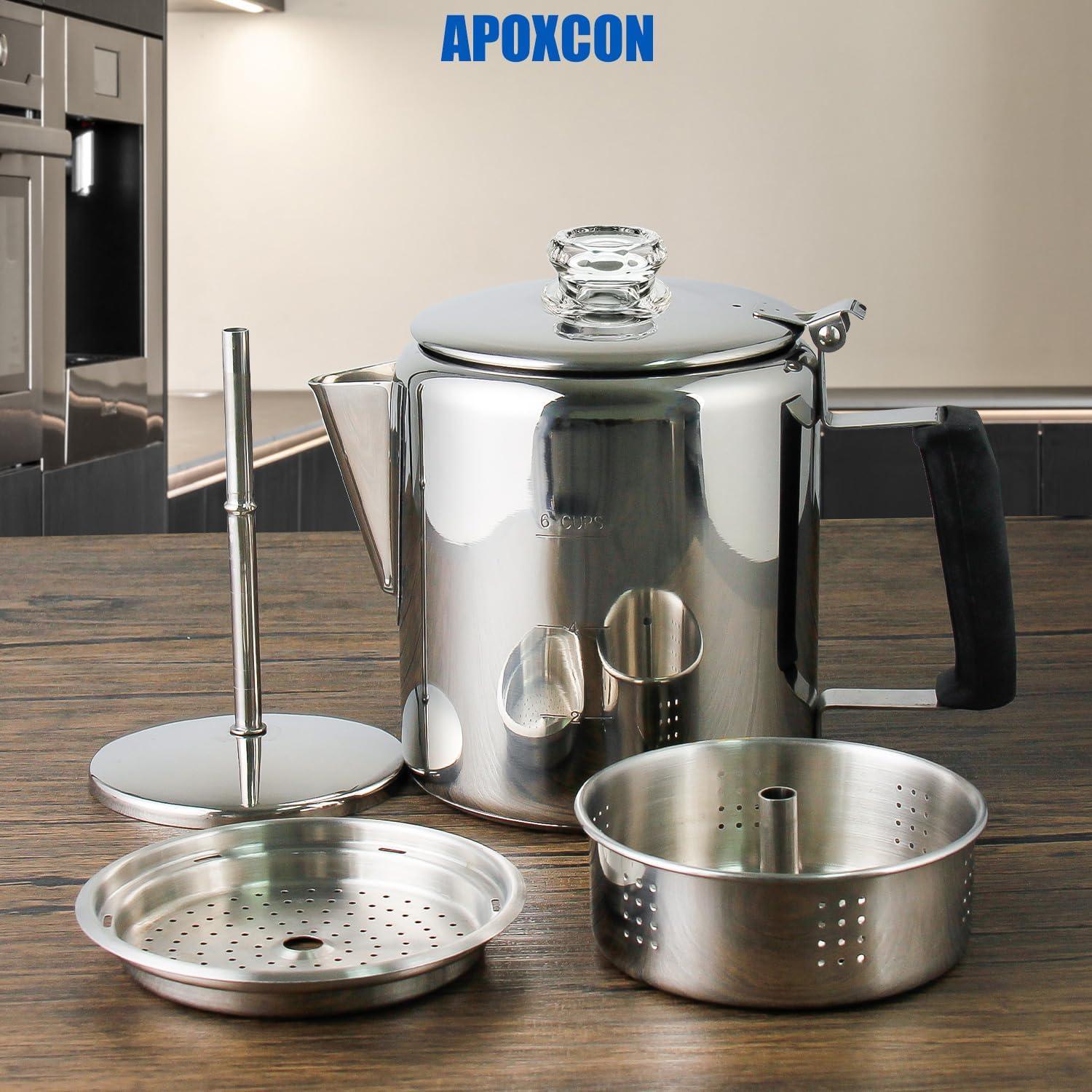 Cafetera Percoladora de Acero Inoxidable APOXCON 6 Tazas