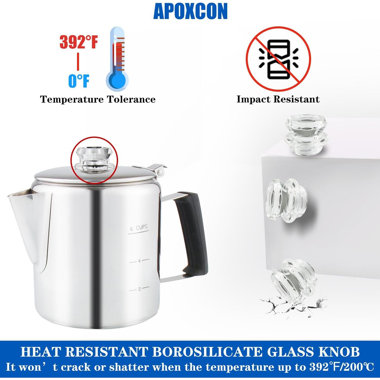 Cafetera Percoladora de Acero Inoxidable APOXCON 6 Tazas